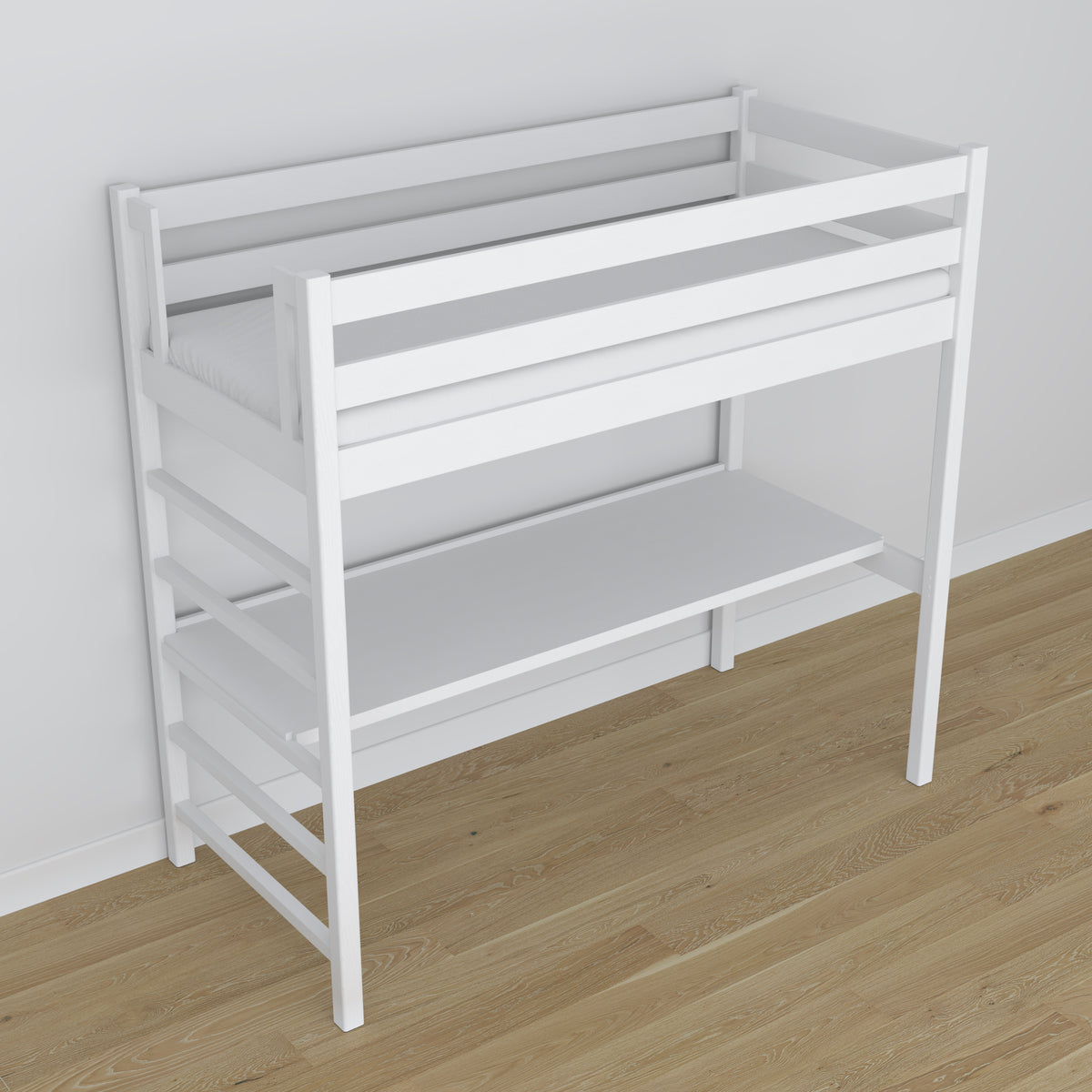 Hochbett mit Schreibtisch Weiß aus Holz – Maße, Nizio Home