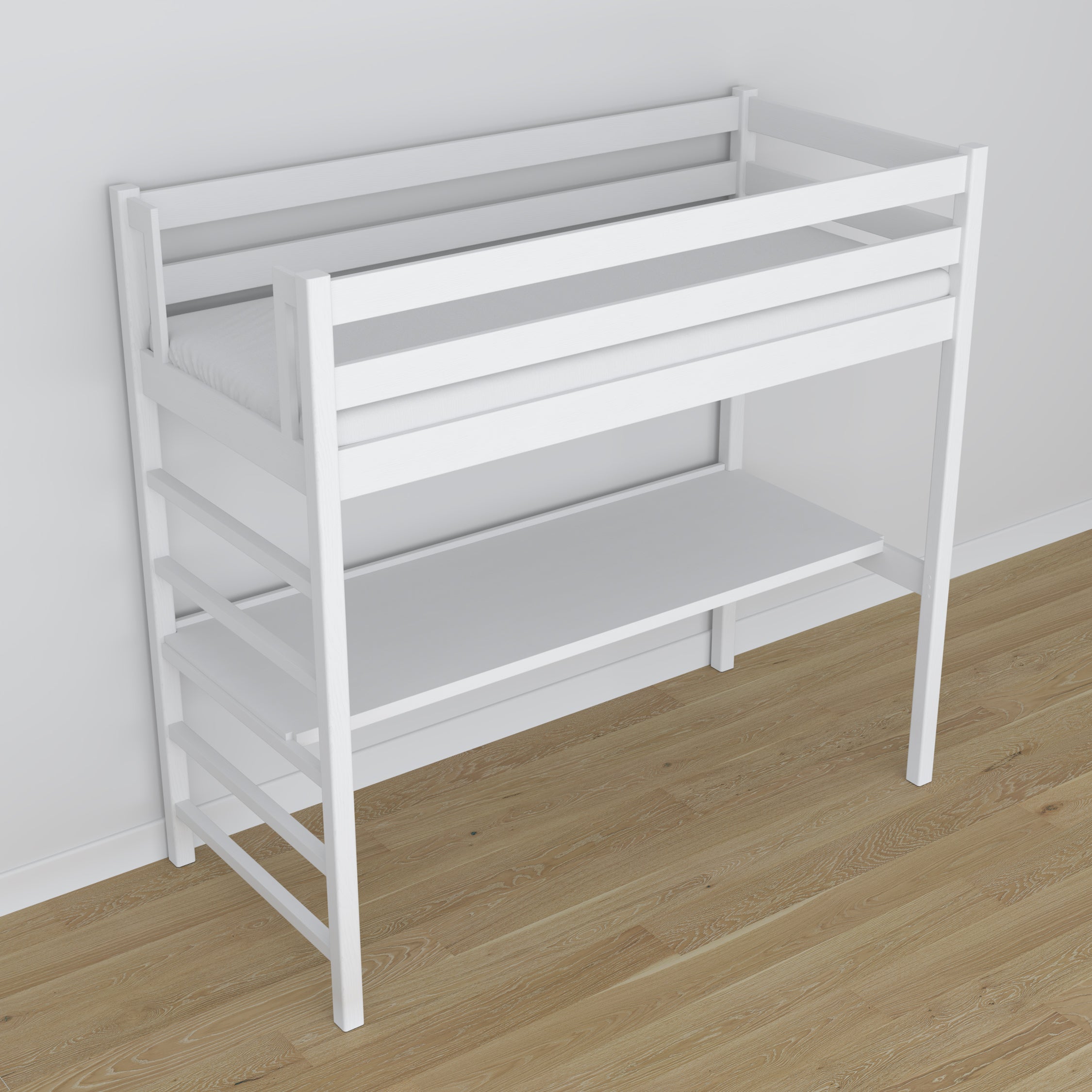 Hochbett mit Schreibtisch Weiß aus Holz – Maße, Nizio Home
