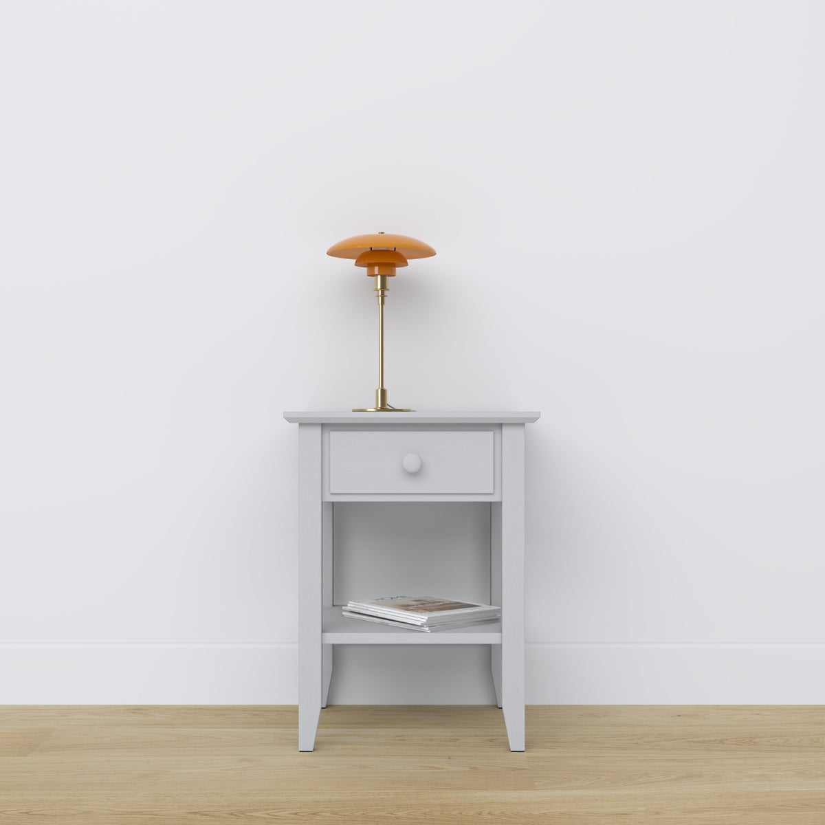 Comodino con cassetto N01 in legno grigio – della camera da lettoa, stile scandinavo