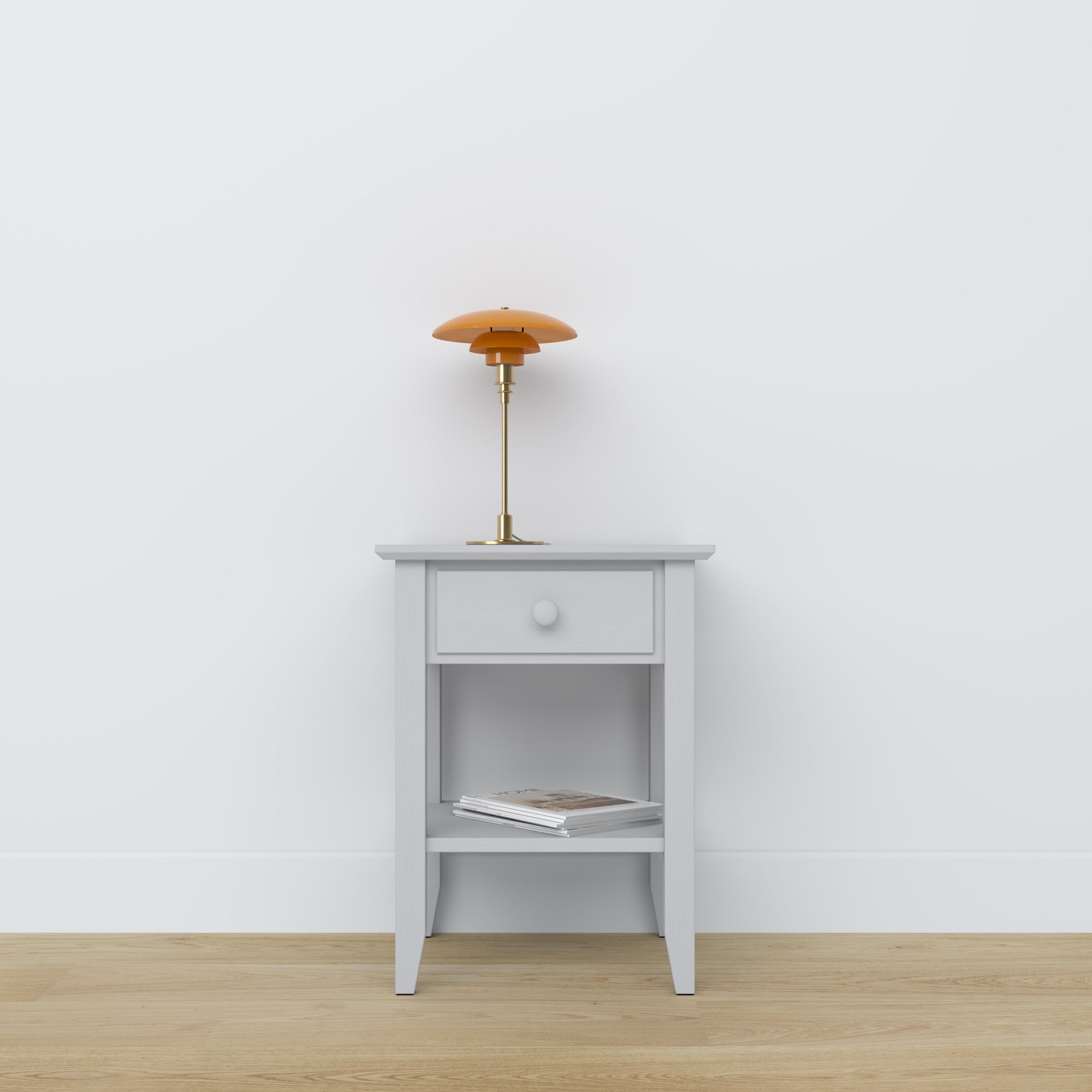 Comodino con cassetto N01 in legno grigio – della camera da lettoa, stile scandinavo