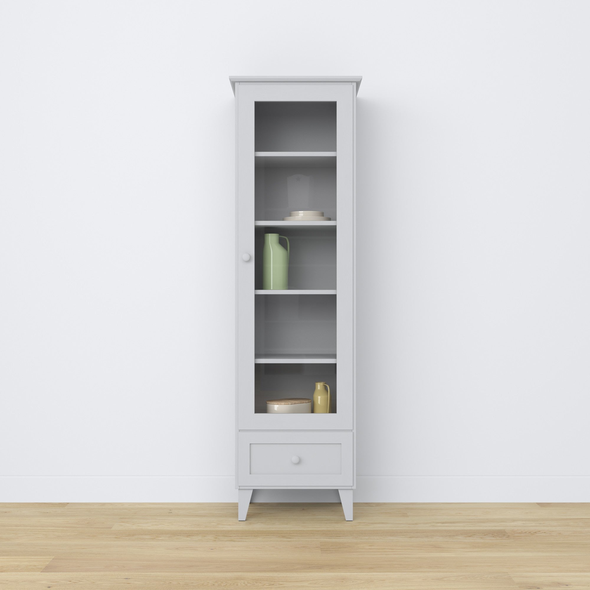 Vetrina con cassetto in legno grigio 57 cm – salotto, stile scandinavo Nizio