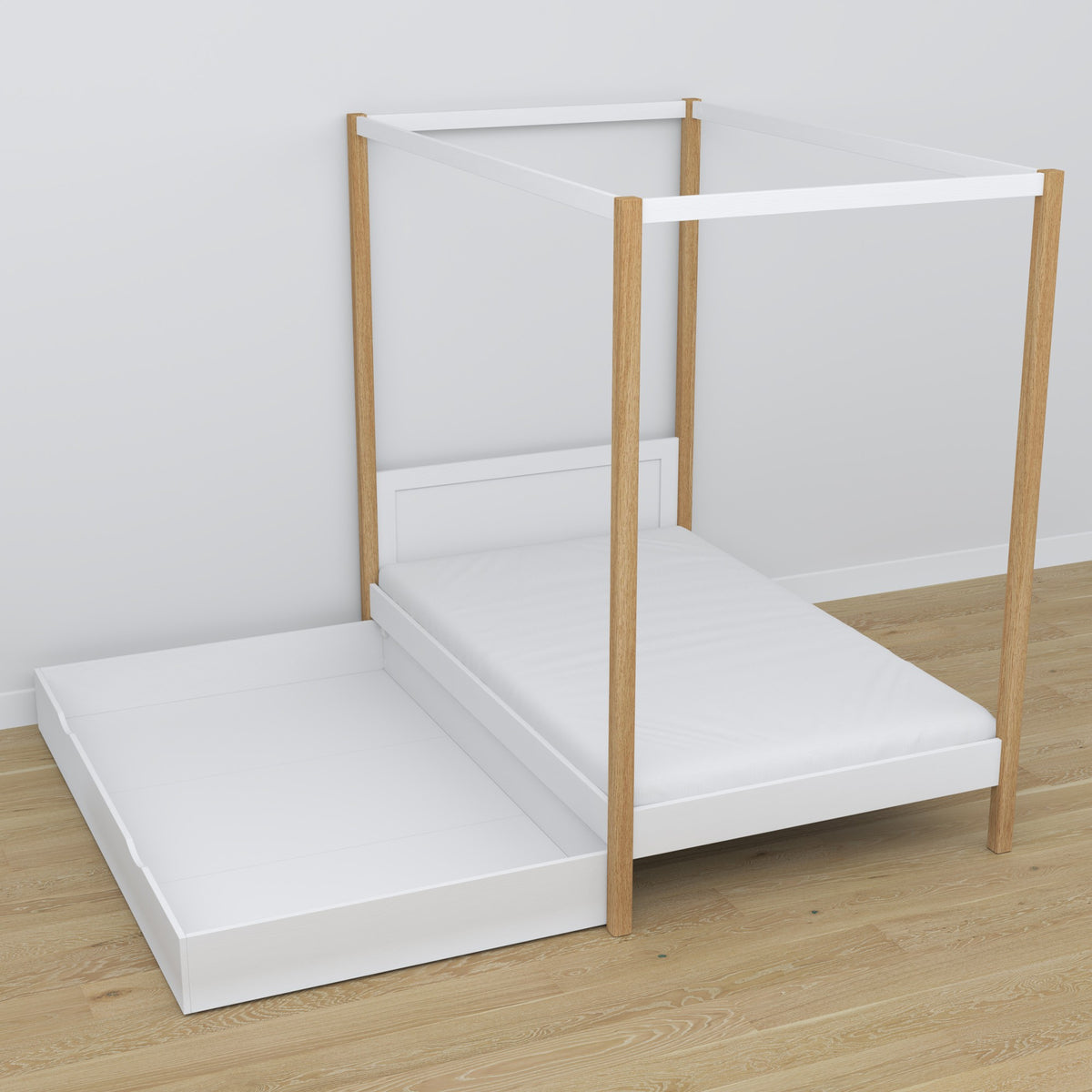 Himmelbett aus Holz, Weiß-Eiche – Dekorationsrahmen, Kinderzimmer