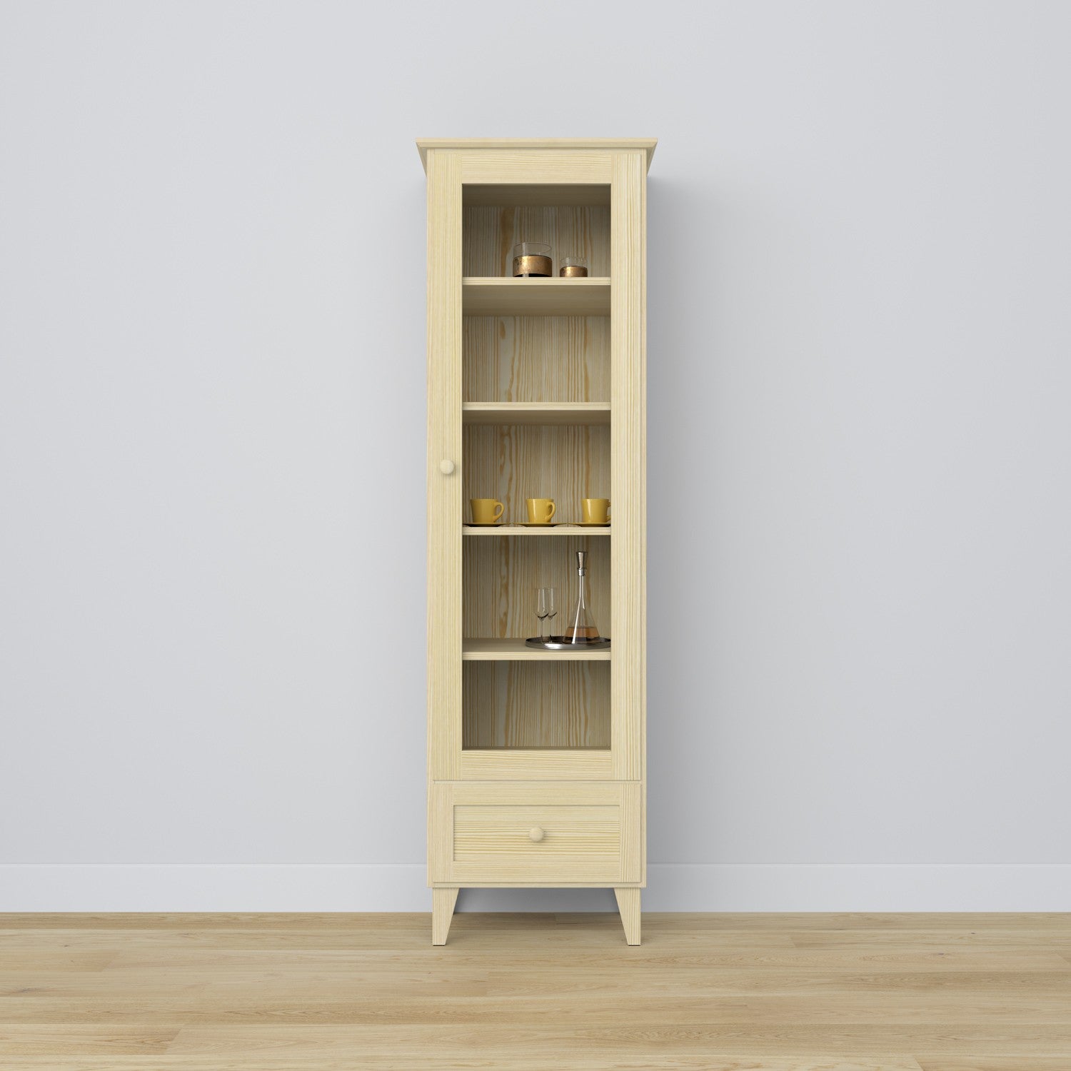 Vetrina con cassetto in pino trasparente 57 cm – salotto, stile scandinavo Nizio