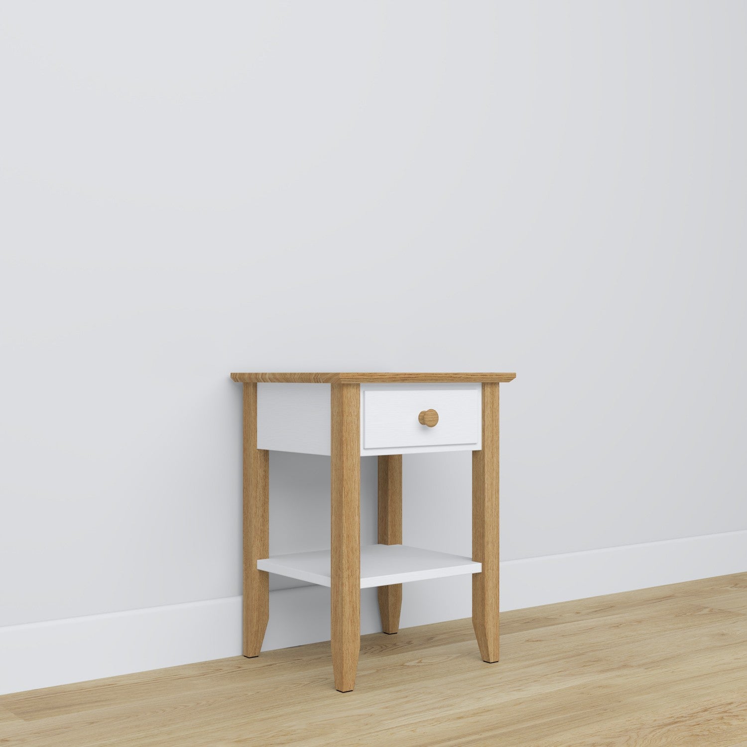 Wooden bedside table 1S N01 Scandi white / natural oak