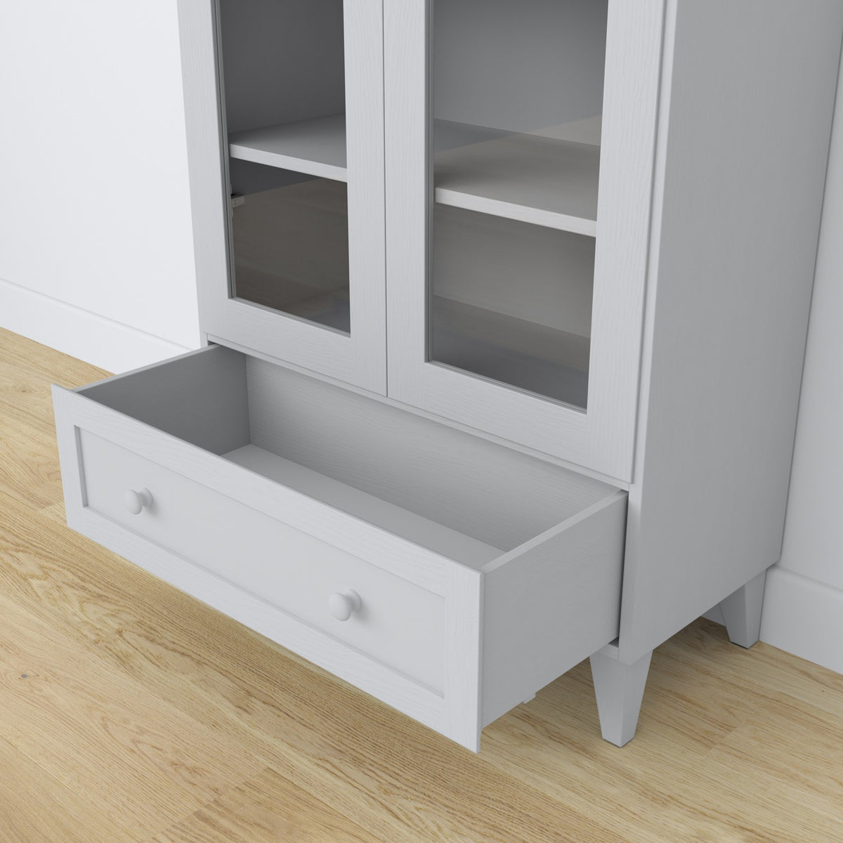 Vetrina 1S 90 grigio – porte in vetro, cerniere, in legno, Nizio