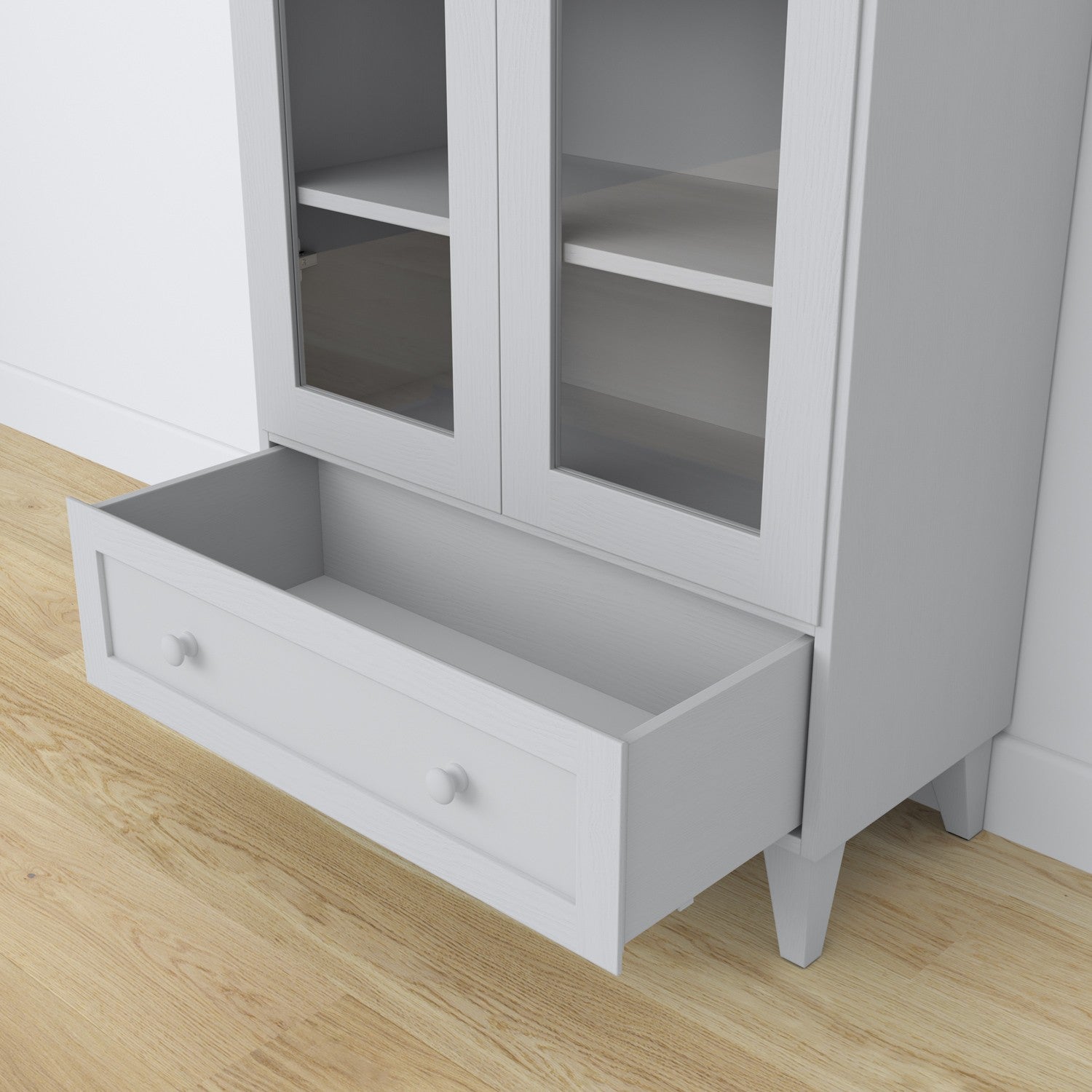 Vetrina 1S 90 grigio – porte in vetro, cerniere, in legno, Nizio