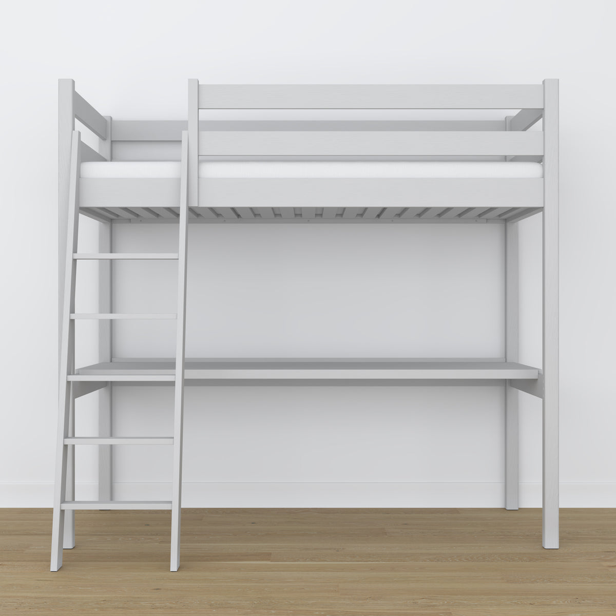 Letto a soppalco grigio in legno – vista dall'alto su camera da letto, Nizio