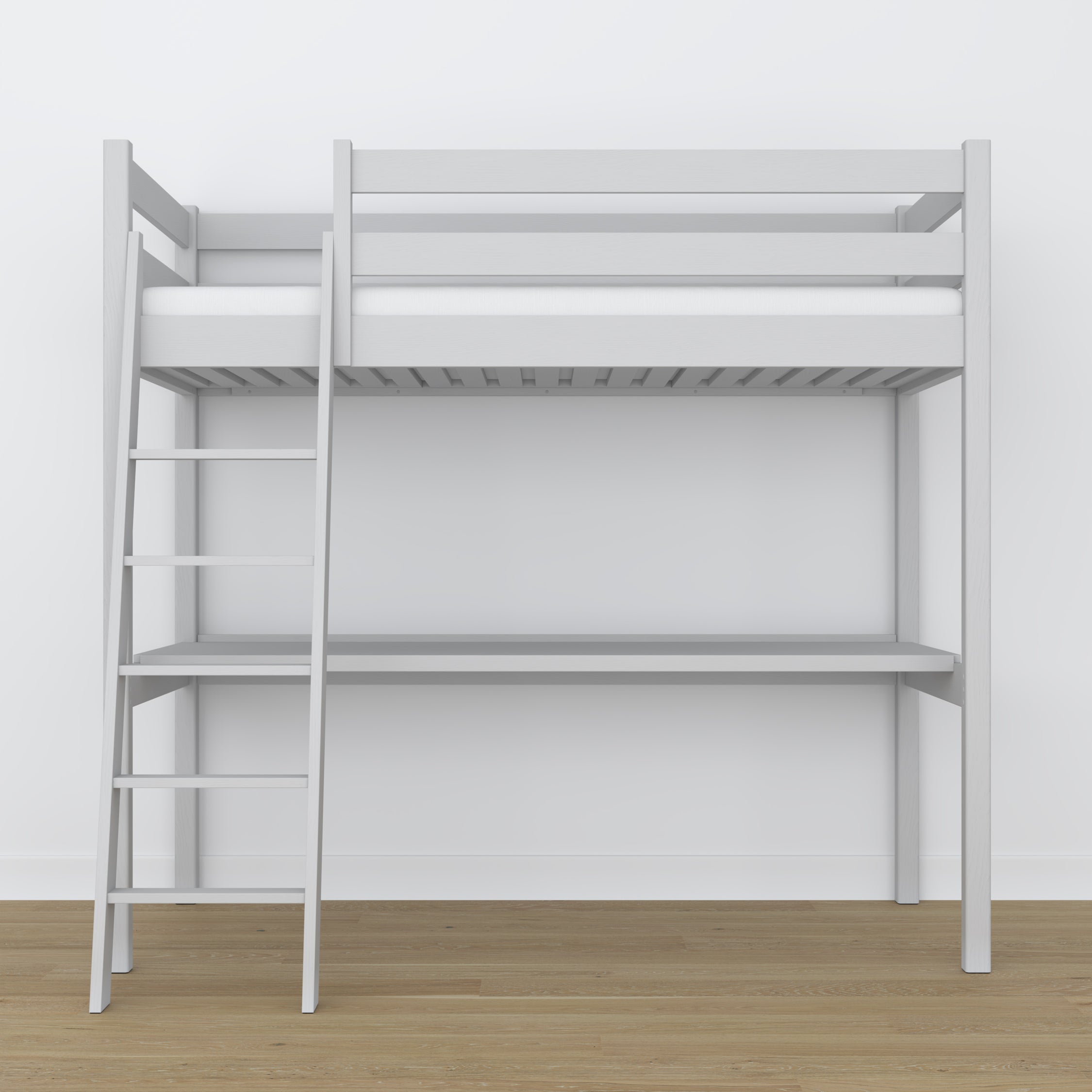 Letto a soppalco grigio in legno – vista dall'alto su camera da letto, Nizio