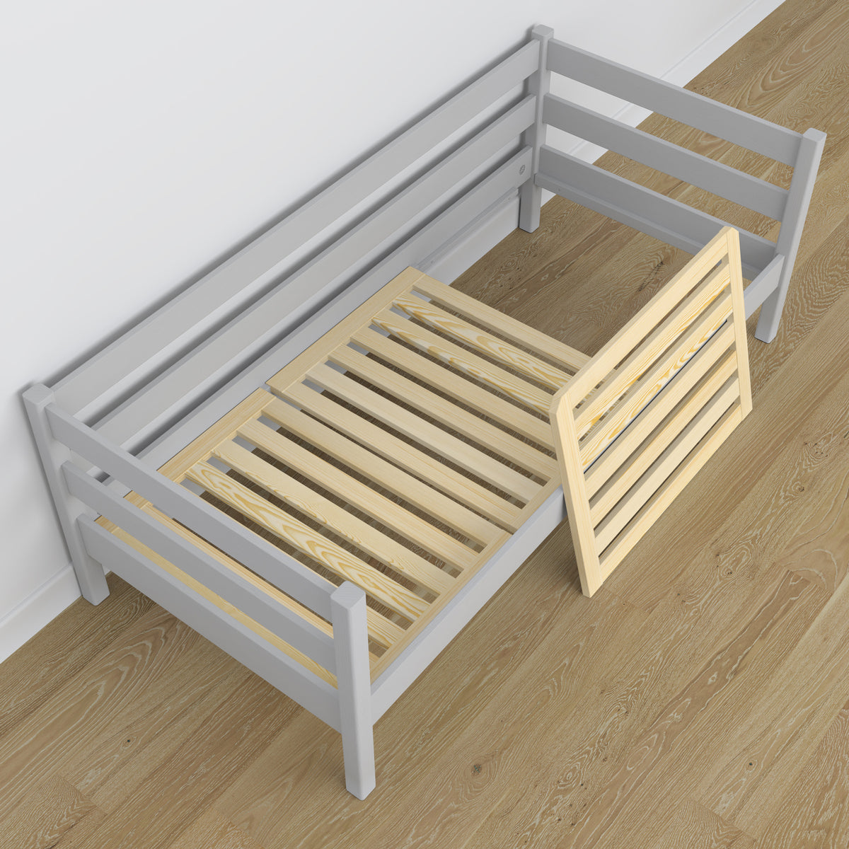 Sofa-lit avec tiroir pour matelas gris en bois – dimensions, Nizio