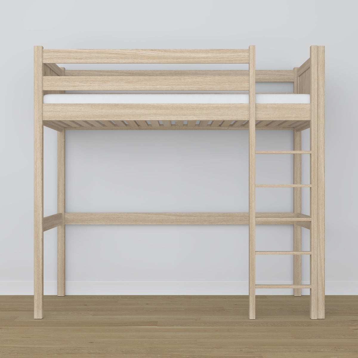 Loft bed bleached oak – oak ladder and safety rail, Nizio Home