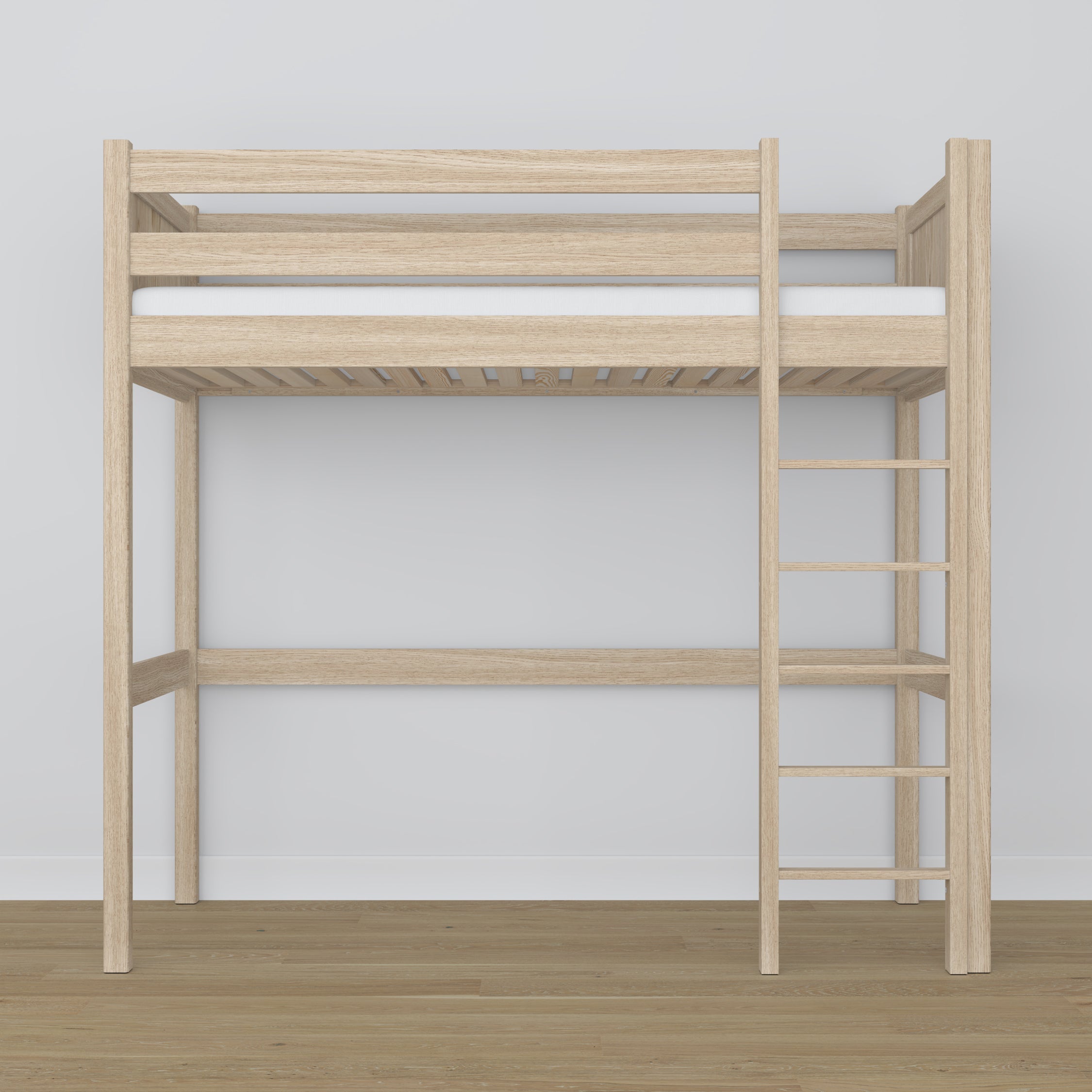 Loft bed bleached oak – oak ladder and safety rail, Nizio Home