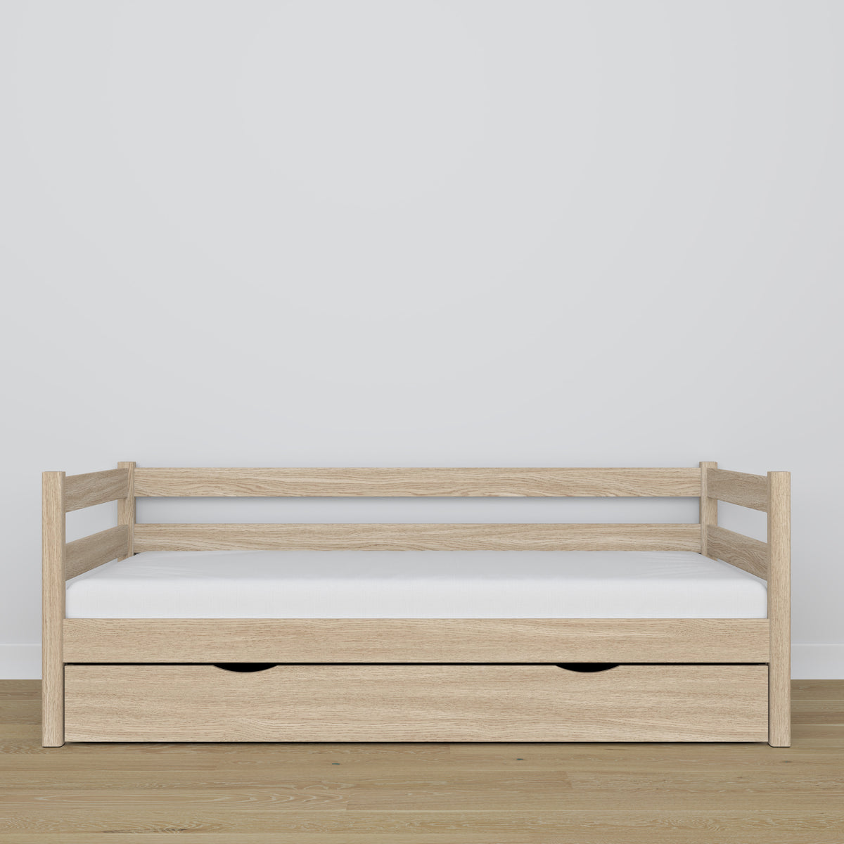 Łóżko sofa z szufladą N01 dąb bielony – dodatkowy widok, lite drewno dębowe