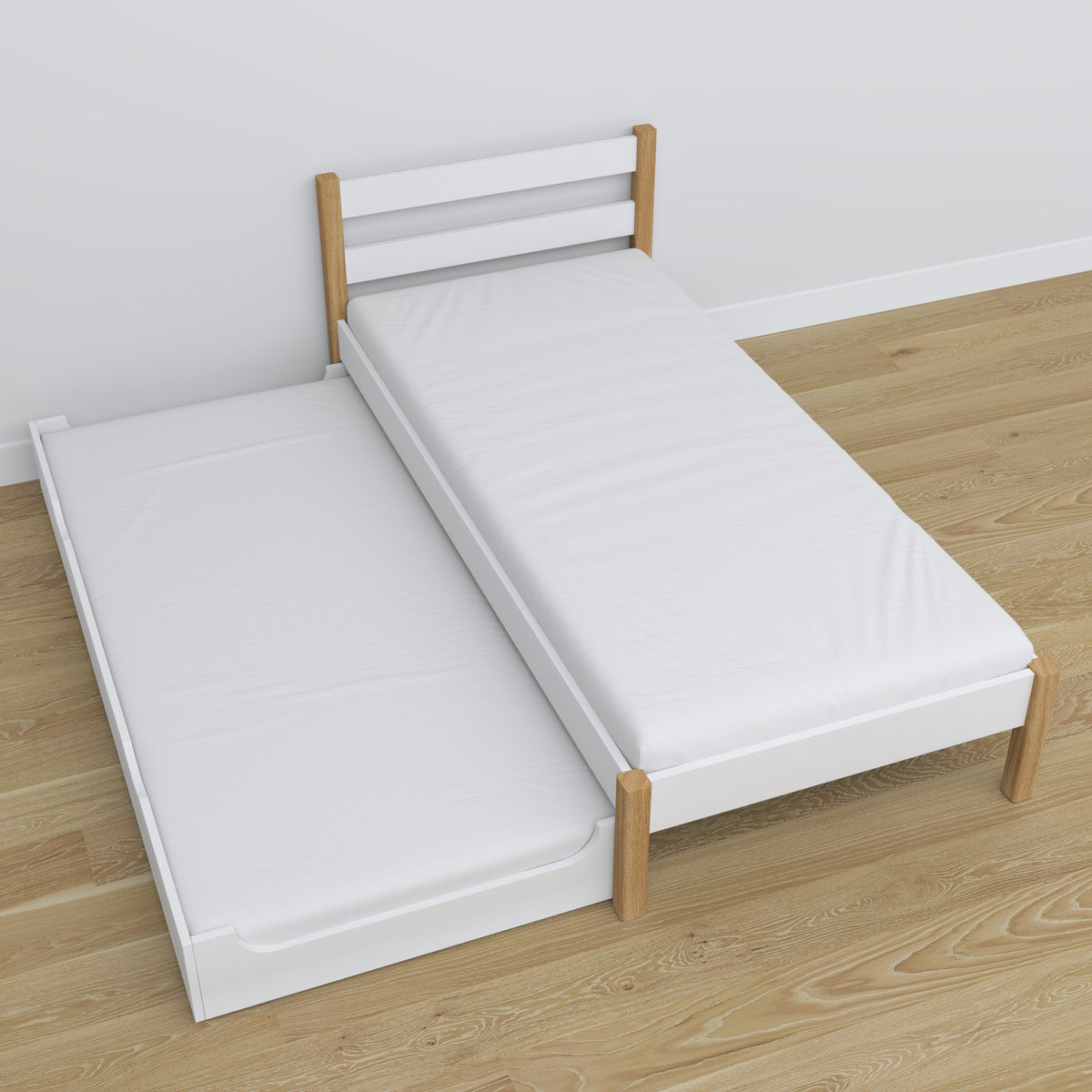 Letto con cassetto per materasso bianco-quercia in legno – dimensioni, Nizio