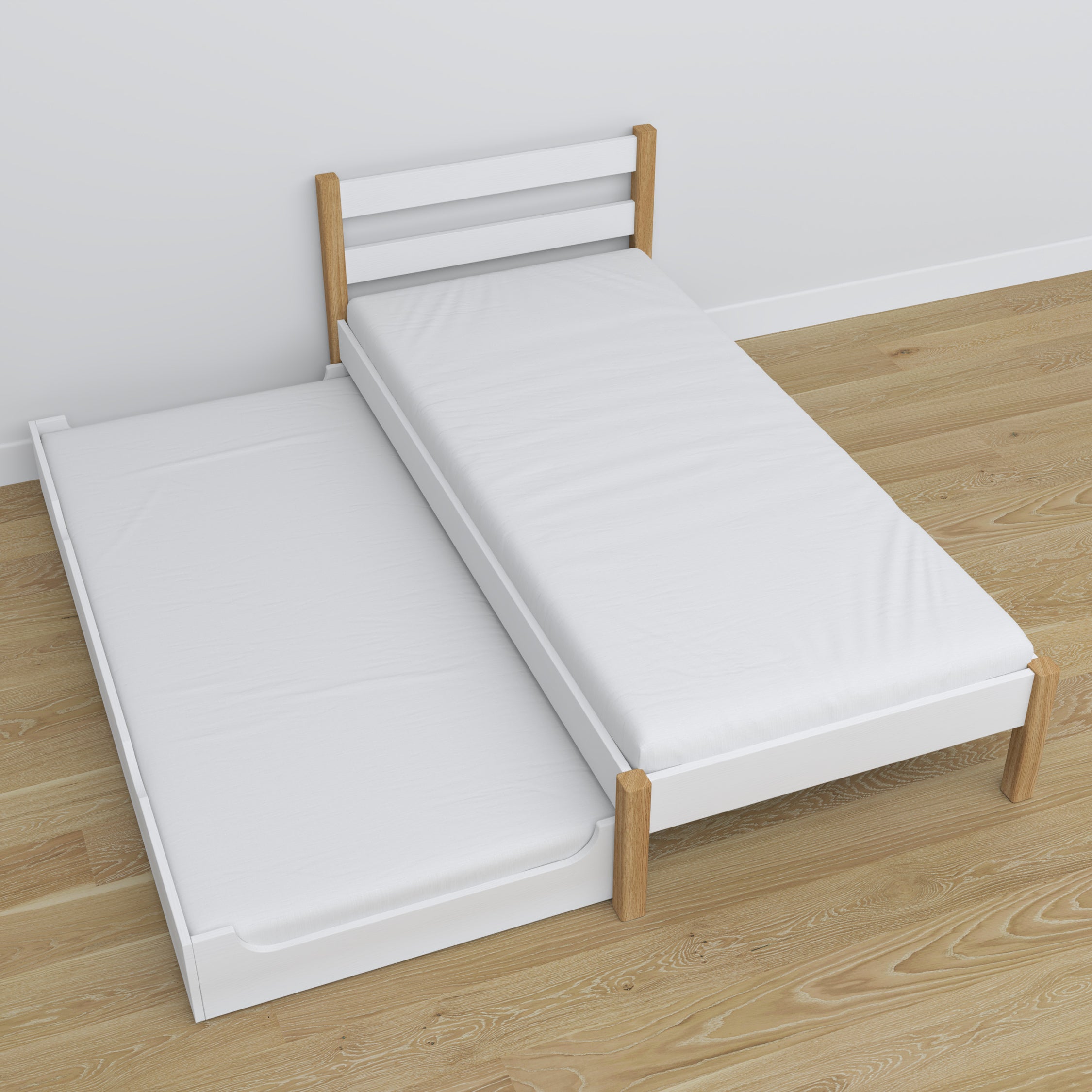 Letto con cassetto per materasso bianco-quercia in legno – dimensioni, Nizio