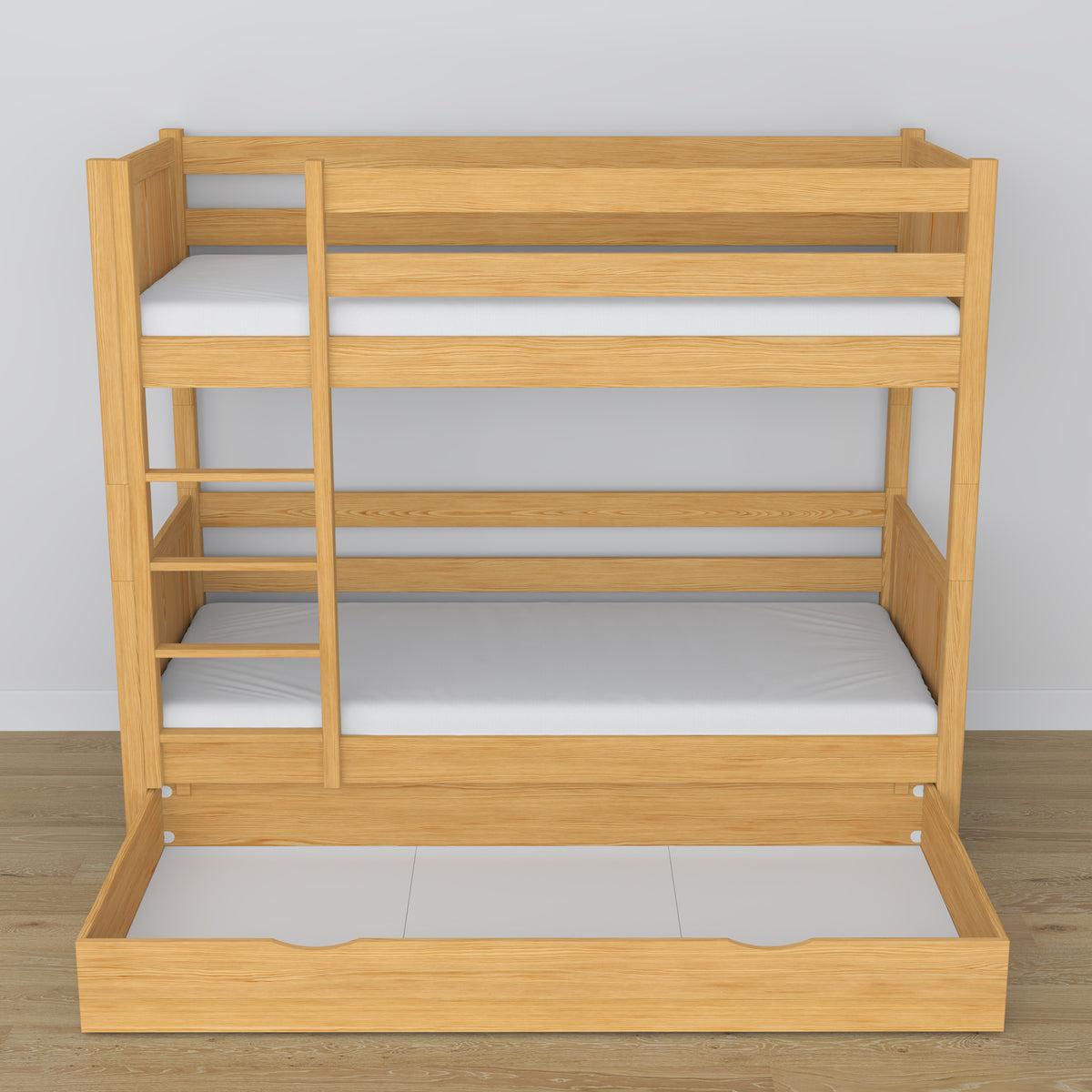 Holz-Etagenbett Kiefer natur – Details der Verbindungen und Leiter, Kinderzimmer