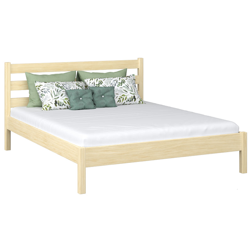 En bois lit double N01 pin incolore – vue générale, bois massif en pin