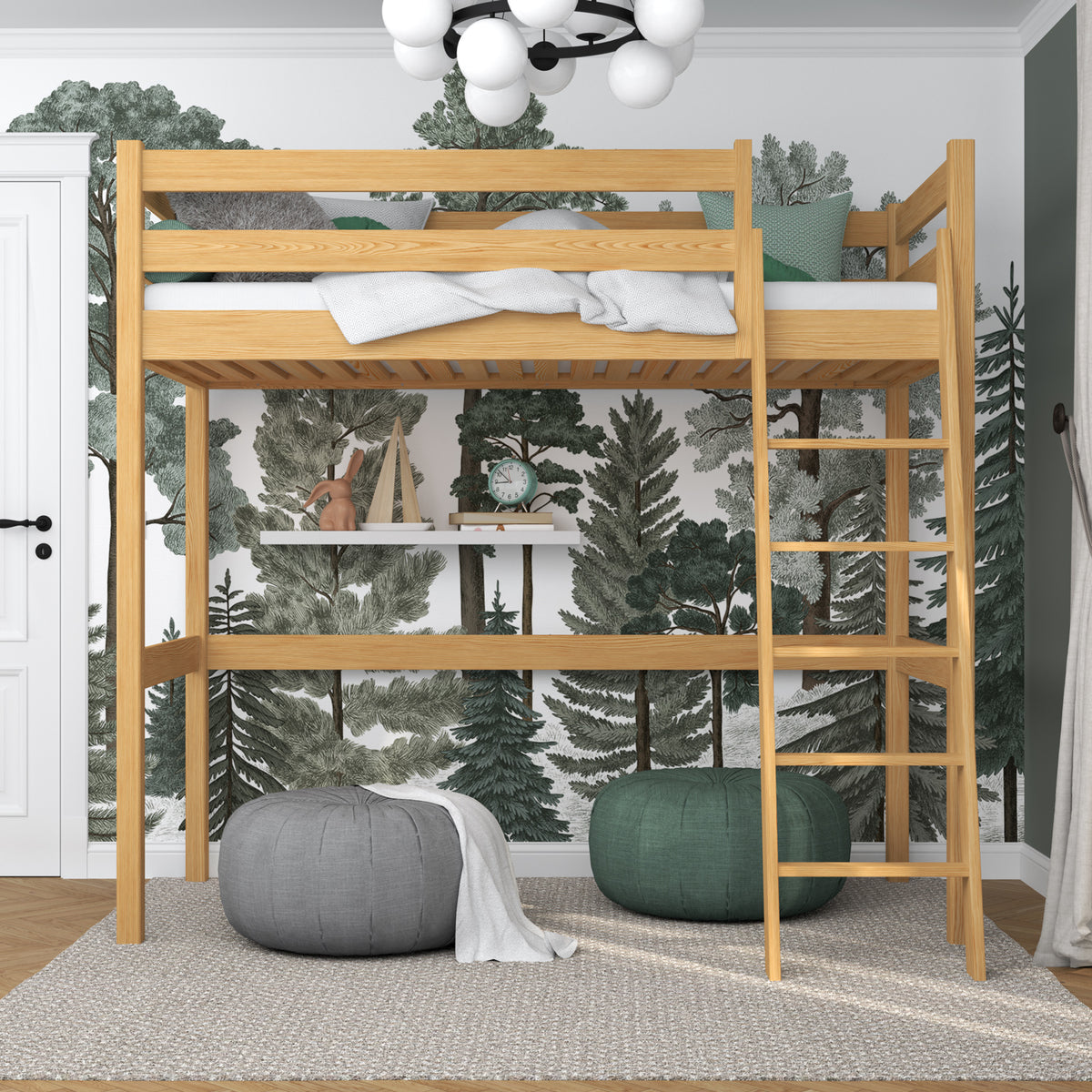 Lit mezzanine en bois pin naturel – chambre d'enfant, bois massif, style scandinave
