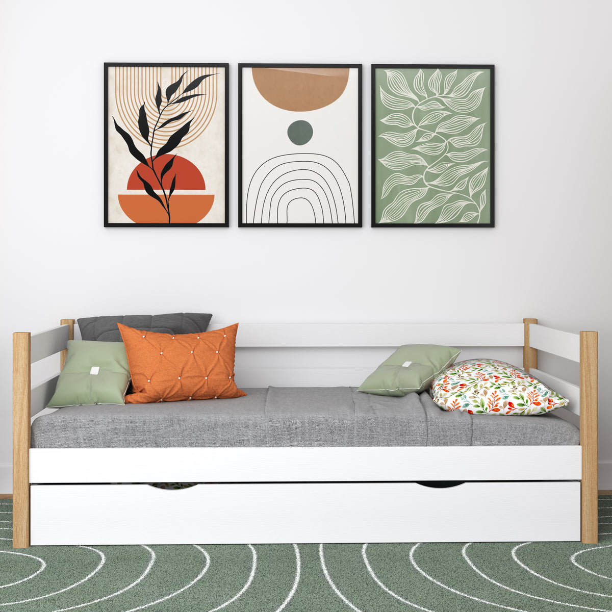 Sofabett mit Schublade Holz weiß-eiche – Kinderzimmer, scandi Stil Nizio