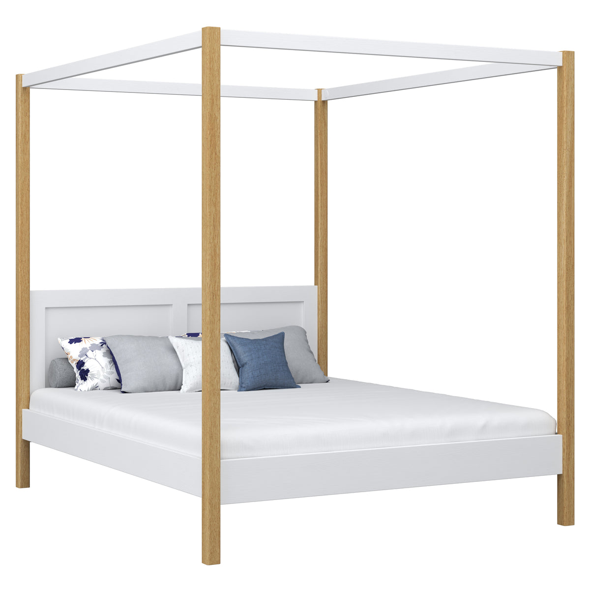 Letto matrimoniale con baldacchino in legno bianco-quercia – della camera da lettoa, stile scandinavo