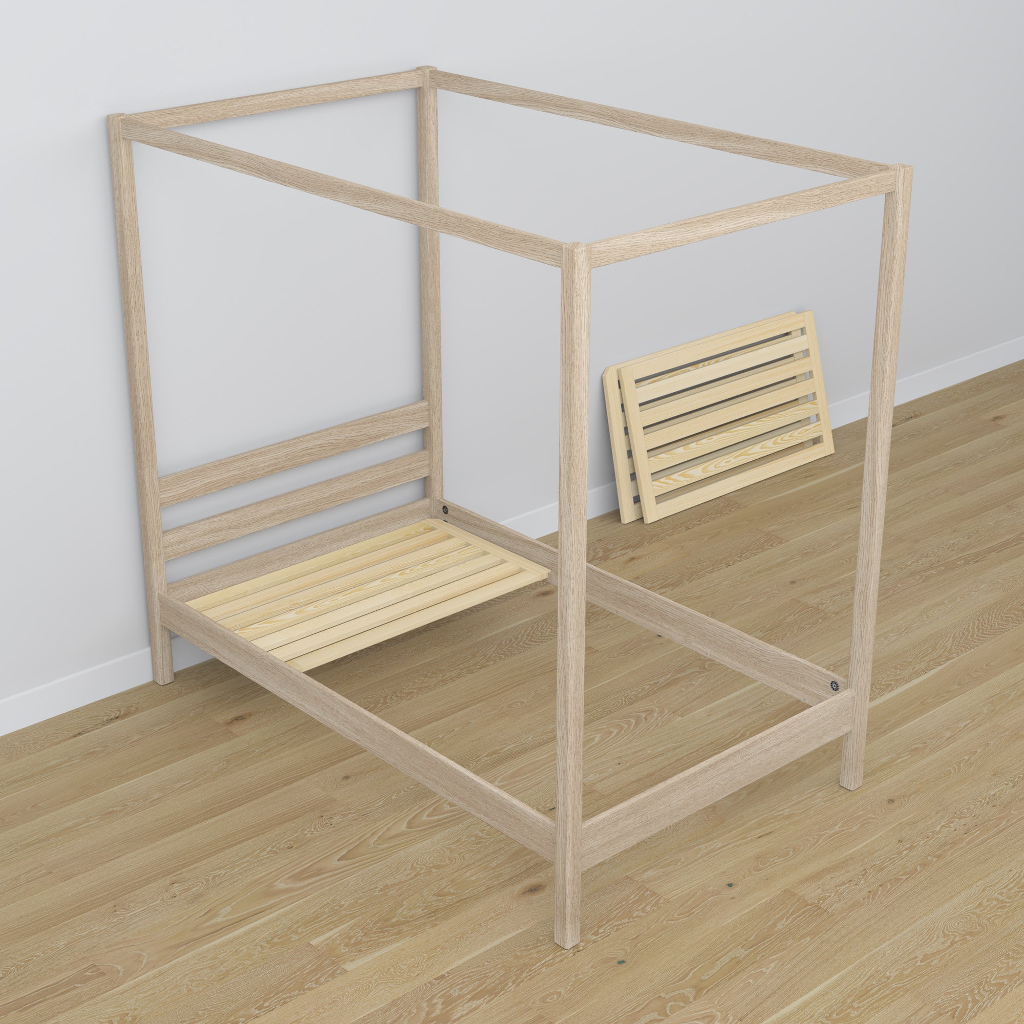 Bleached Oak Canopy Bed in a Children’s Room – Scandi Arrangement