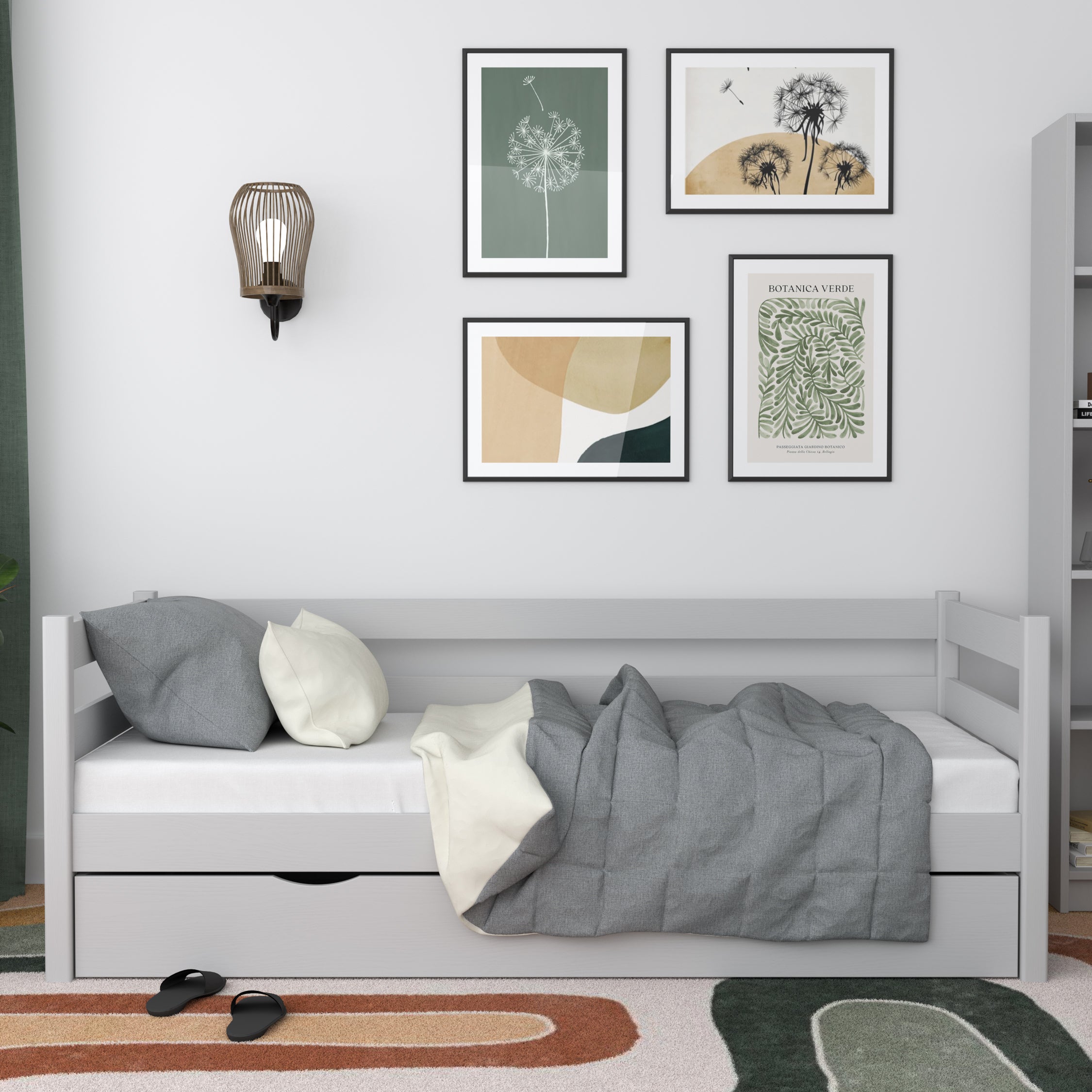 Grey sofa bed with drawer – spacious storage, wooden, Nizio