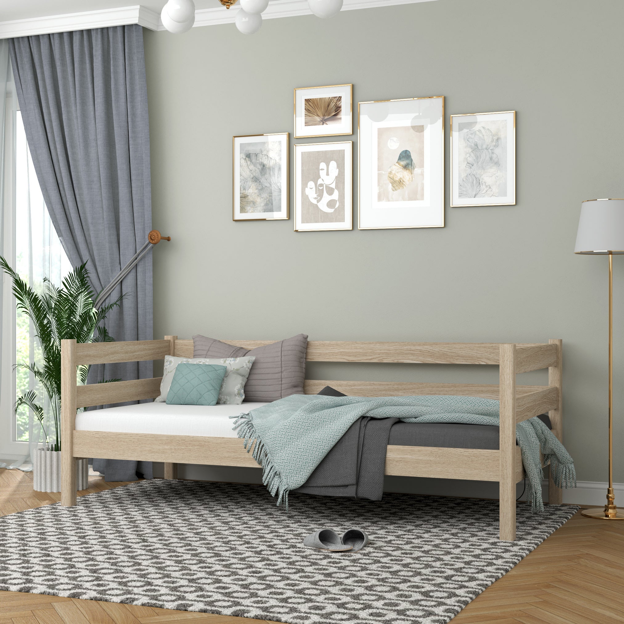 Łóżko sofa N01 dąb bielony – dodatkowy widok, lite drewno dębowe