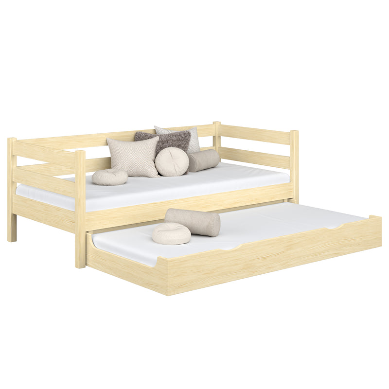Sofa-lit avec tiroir pour matelas en bois pin incolore – chambre d'enfant, scandinave
