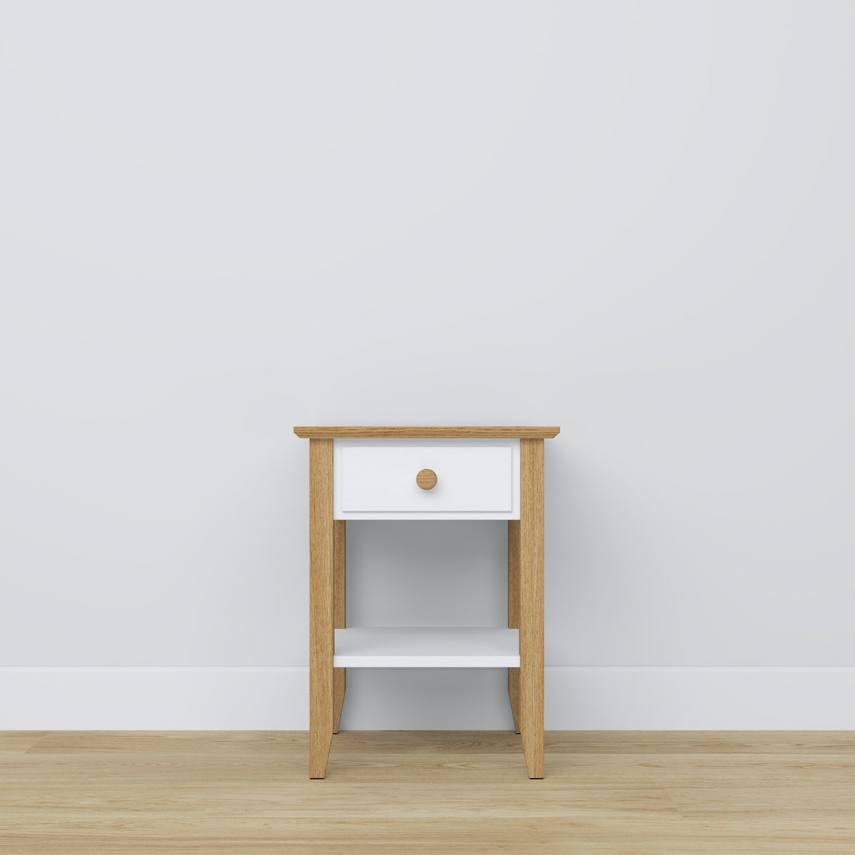 Wooden bedside table 1S N01 Scandi white / natural oak