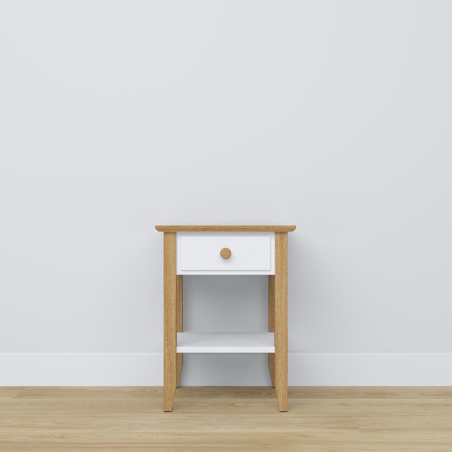 Wooden bedside table 1S N01 Scandi white / natural oak