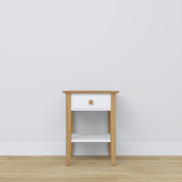 Wooden bedside table 1S N01 Scandi white / natural oak