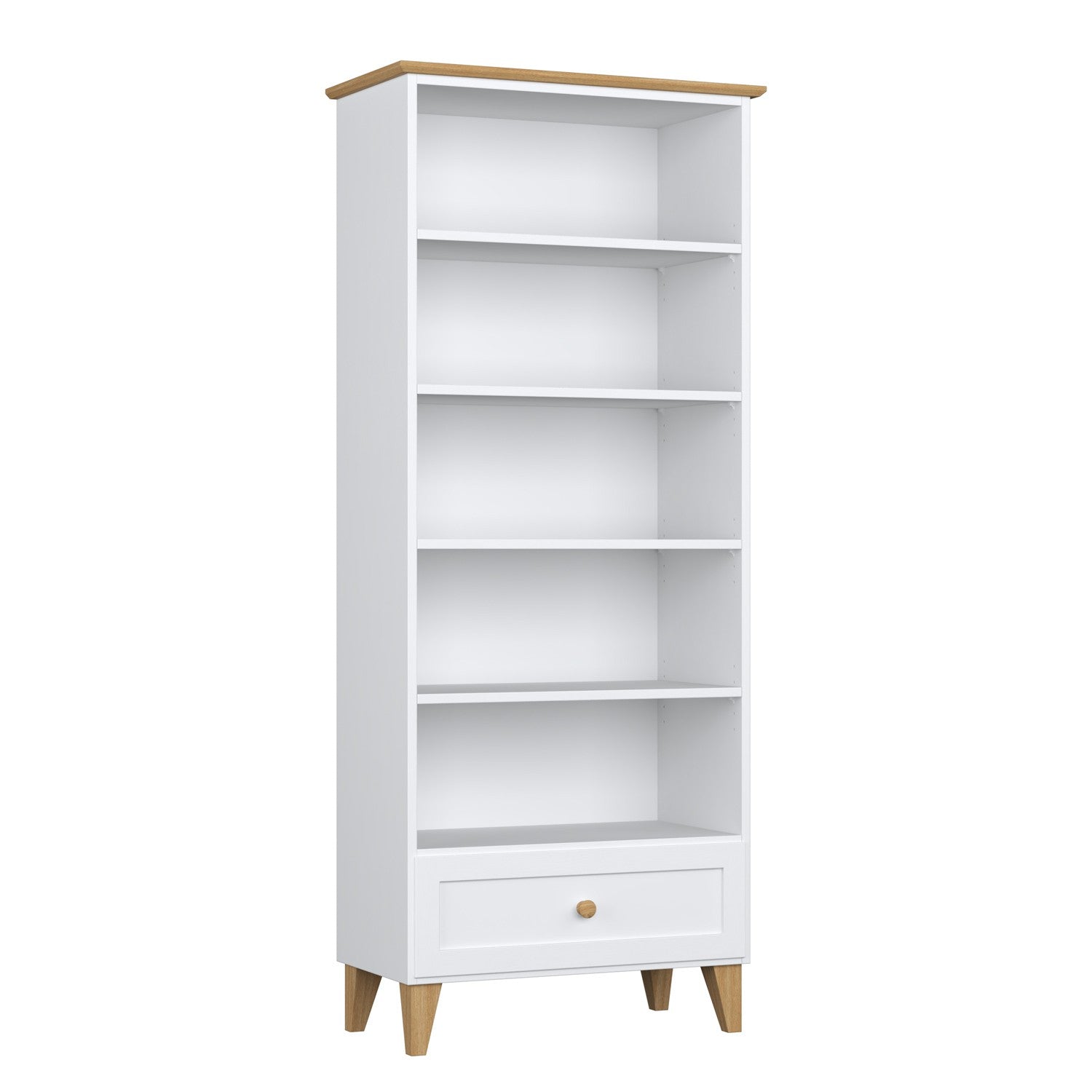 Regal 1S 80 Weiß mit Eiche aus Holz – Seitenansicht, Tiefe und Profil