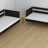 Letto a castello nero-quercia – struttura in legno con doghe, cassetto per materasso