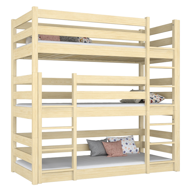 Letto 3-a castello in legno pino trasparente – trzy spazio per dormire, stanza per bambini scandi