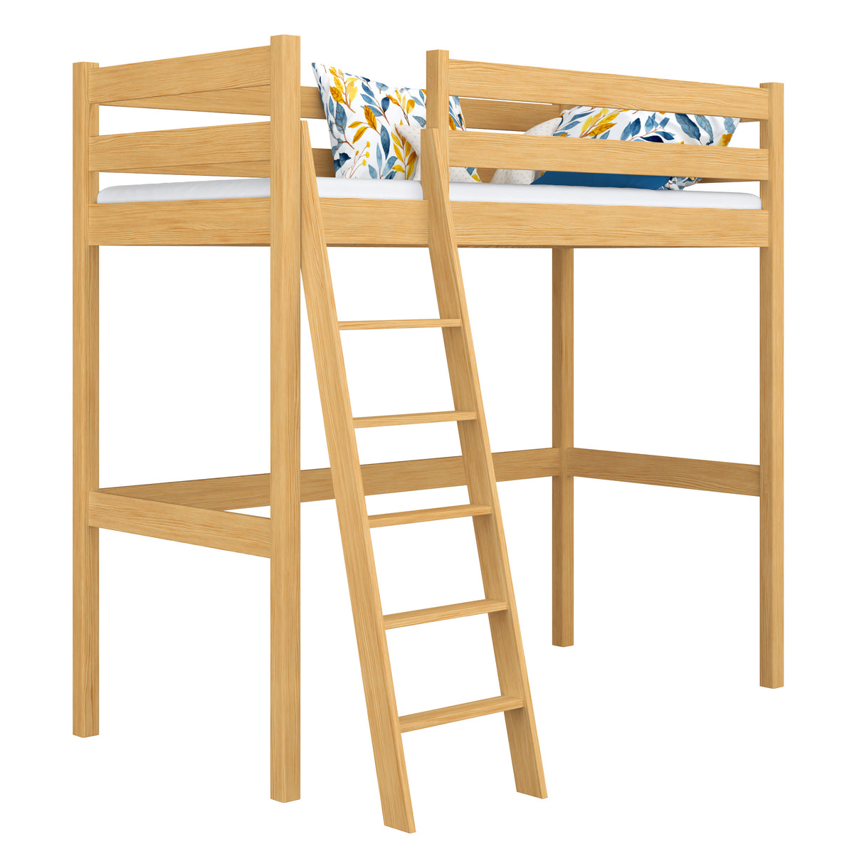 Lit mezzanine pin naturel – échelle i barrière en bois, Nizio Home