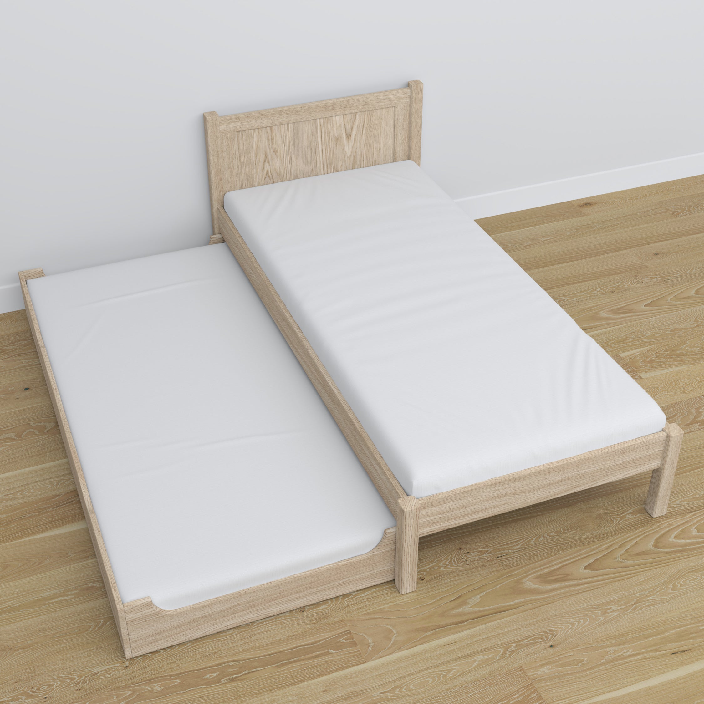 Łóżko pojedyncze z szufladą na materac N02 dąb bielony – dodatkowy widok, bezpieczna konstrukcja