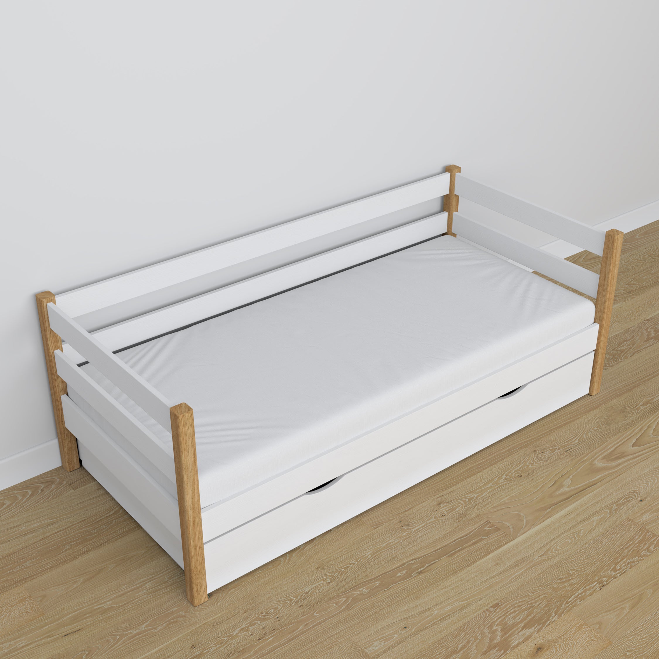 Sofabett mit Schublade Holz weiß-eiche – Kinderzimmer, scandi Einrichtung