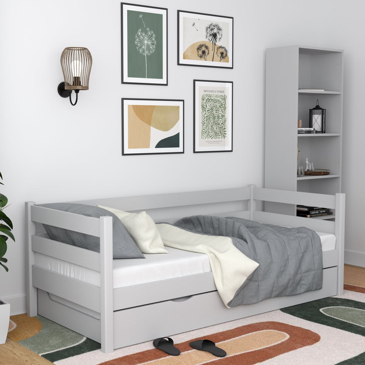 Sofa-lit gris z tiroir na matelas – en bois, Nizio Home