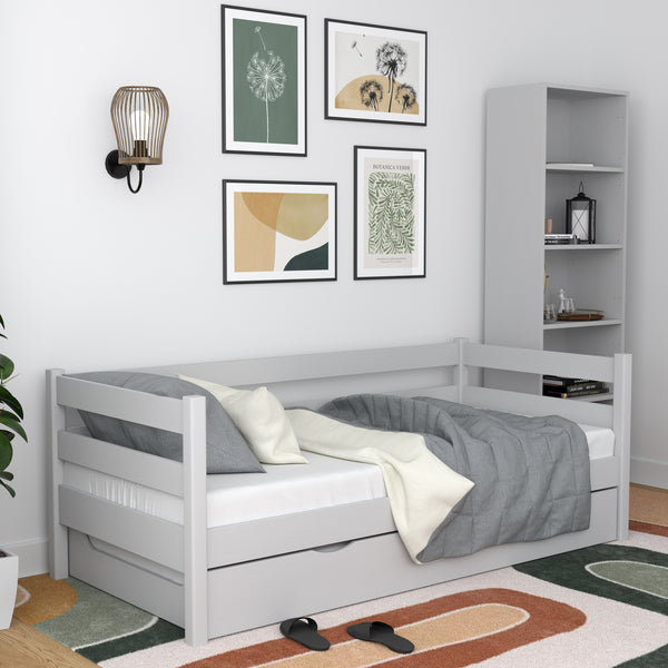 Łóżko sofa z szufladą na materac N01 popielaty – dodatkowy widok, trwała jakość Nizio Home