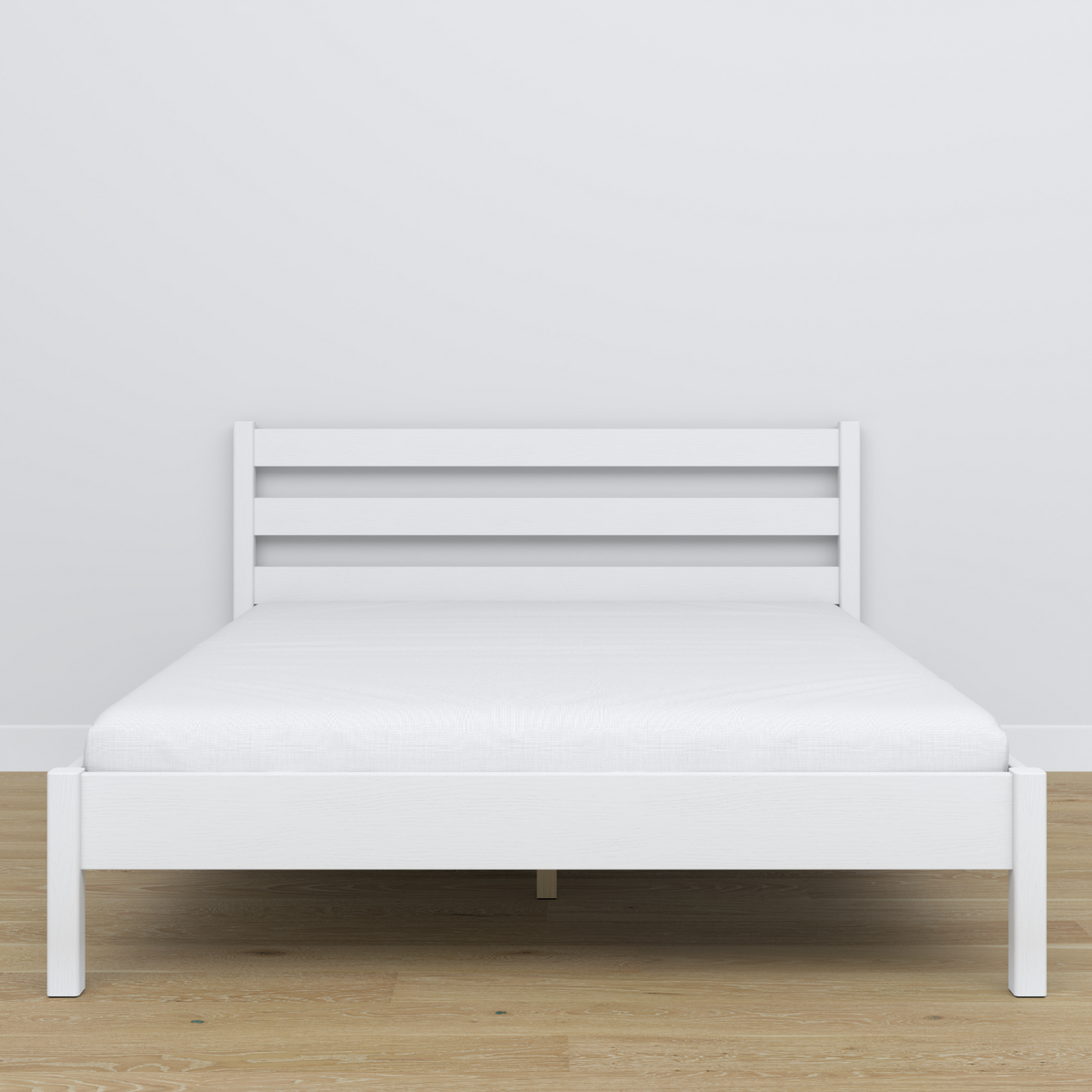 Lit double en bois blanc – vue de côté, proportions et forme, chambre