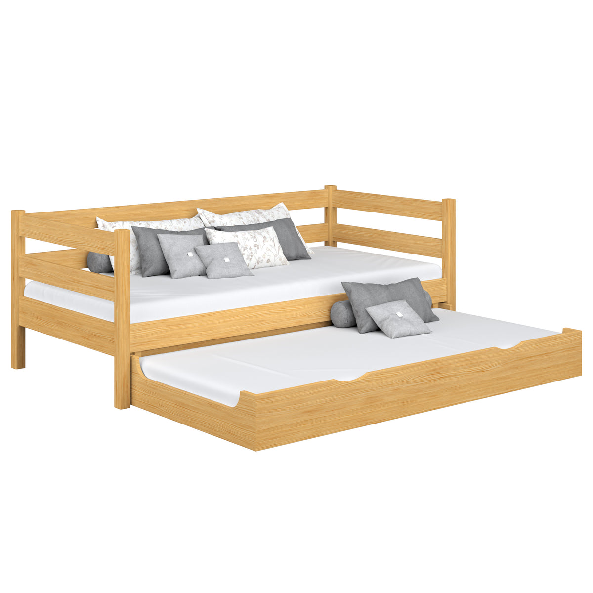 Letto divano con cassetto per materasso in legno pino naturale – stanza per bambini, scandi