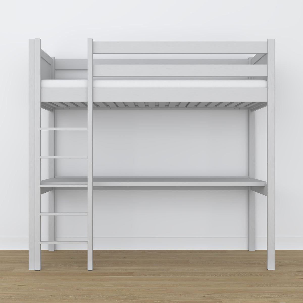 Letto a soppalco grigio con scrivania – spazio studio sotto il letto, in legno