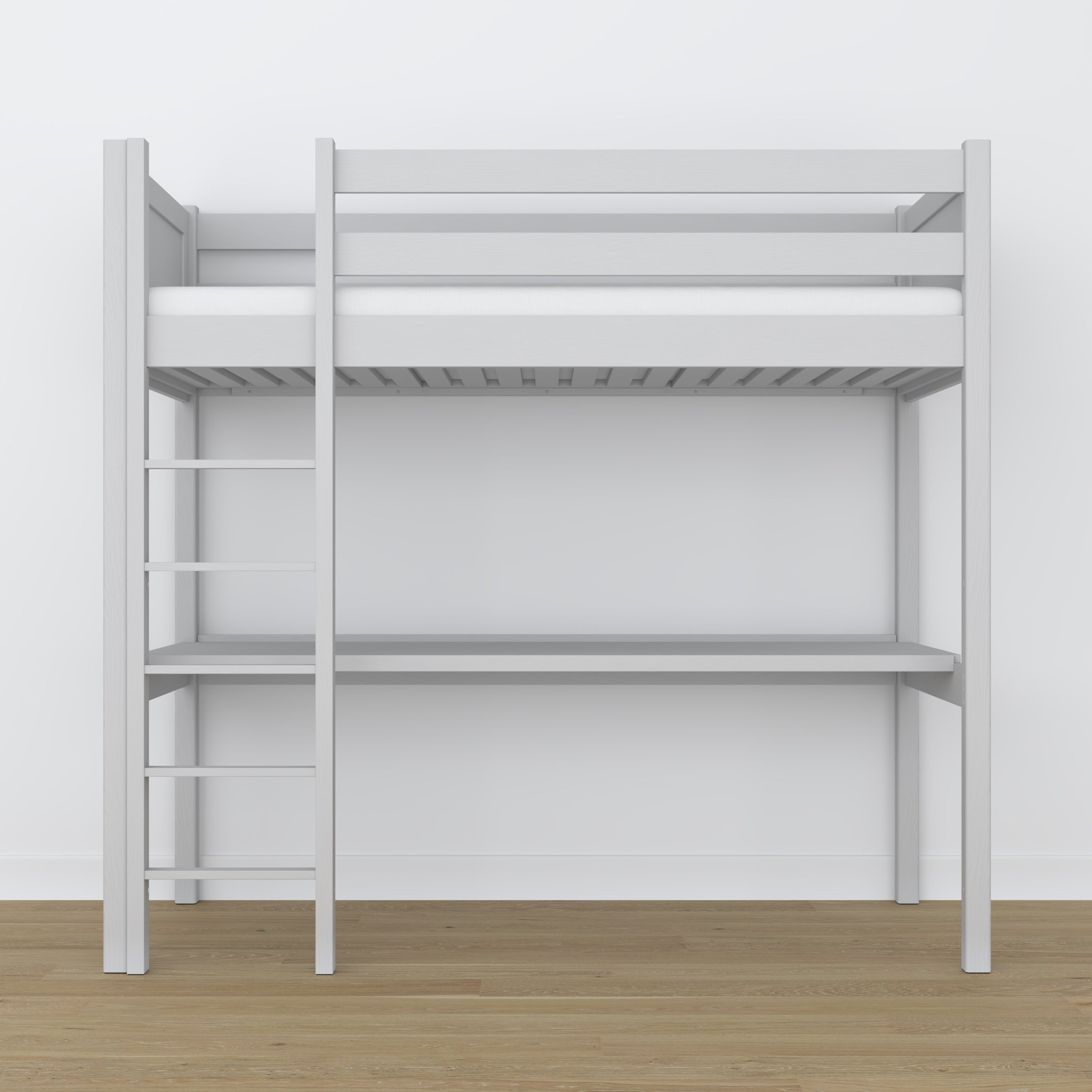 Letto a soppalco grigio con scrivania – spazio studio sotto il letto, in legno