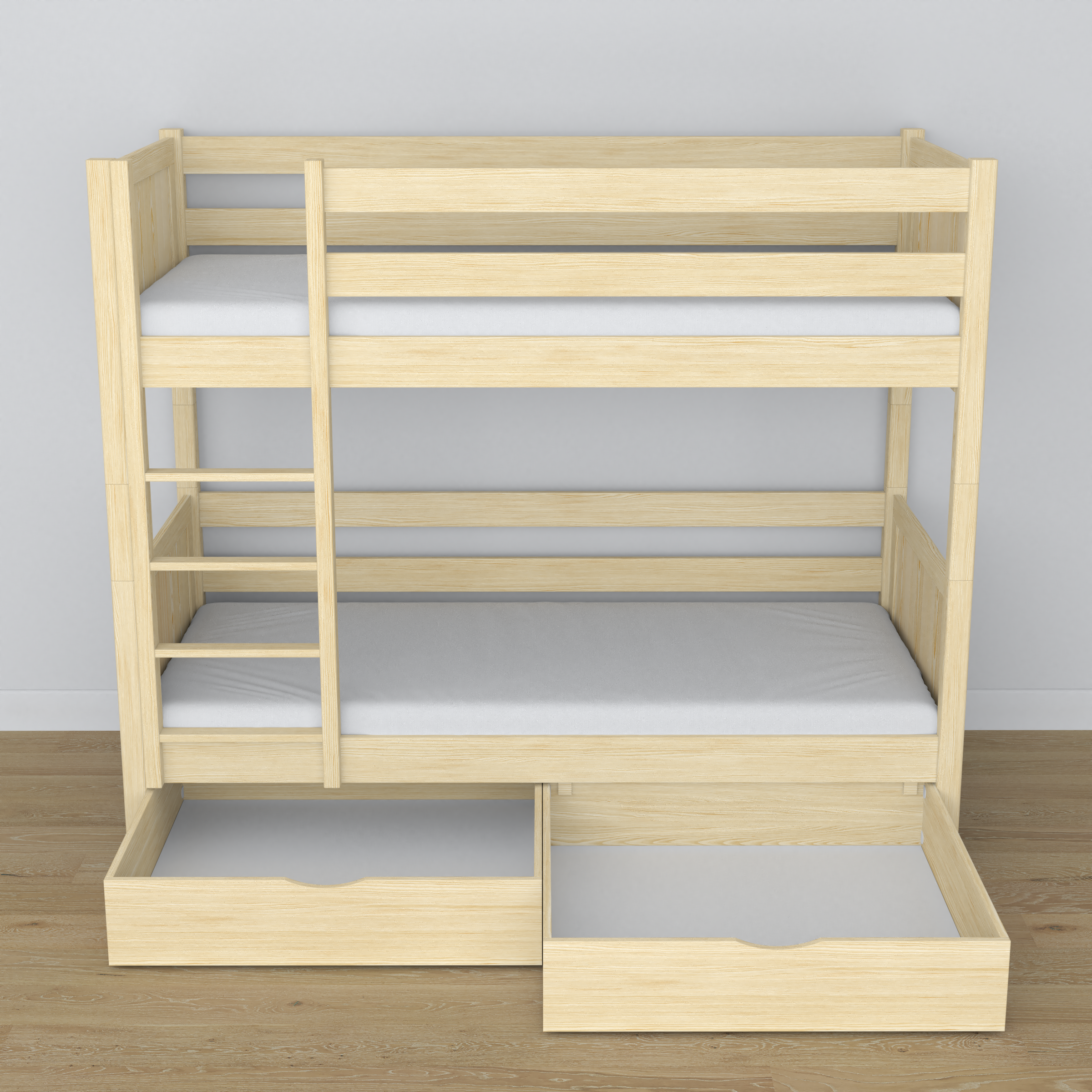 Etagenbett Kiefer farblos – Holzlattenrost, Seitenansicht