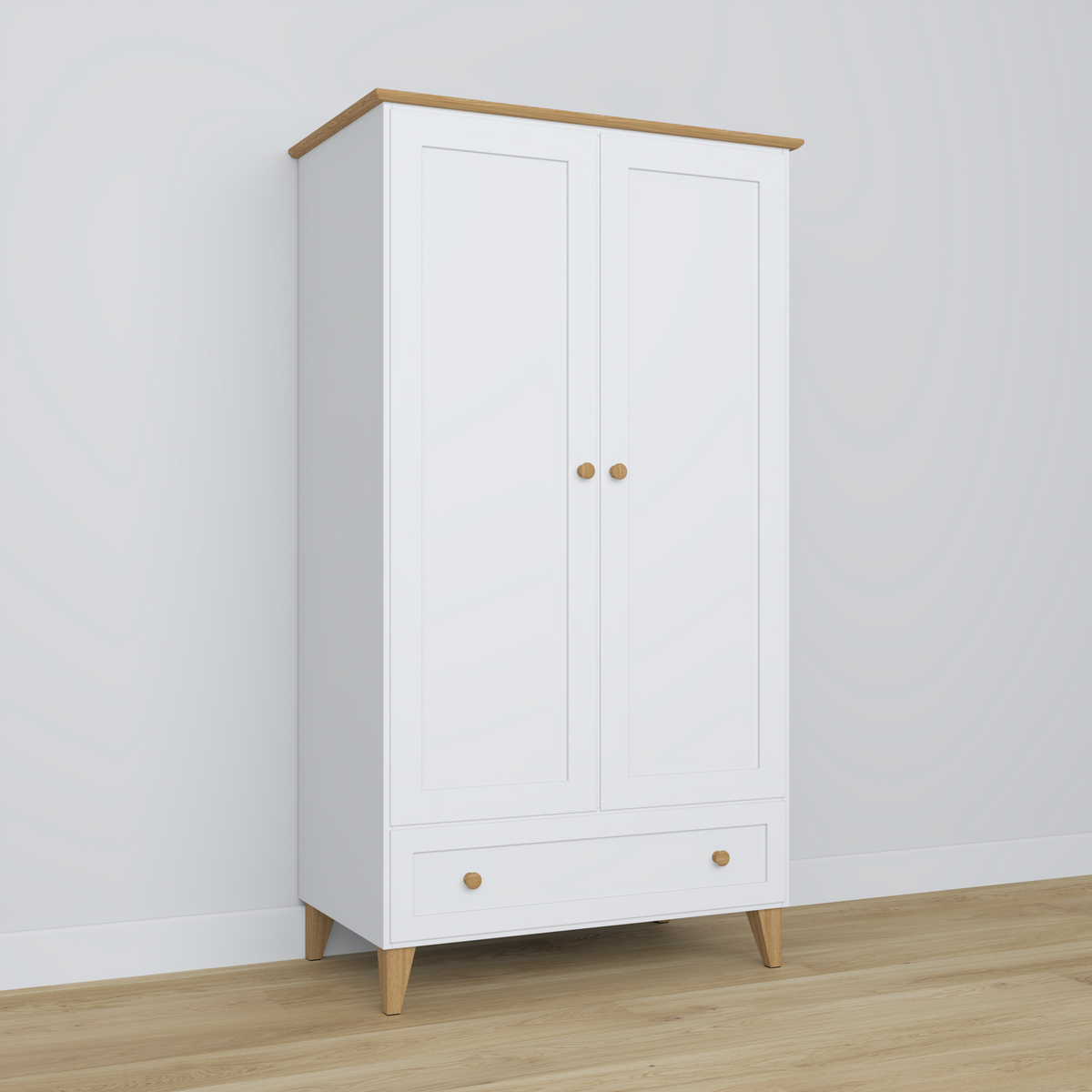 Armadio in legno 2D1S Scandi bianco / rovere naturale