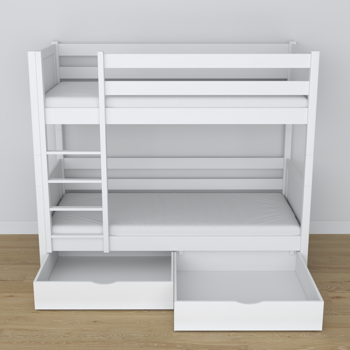 Letto a castello in legno bianco con cassetto – dimensioni e schema, Nizio