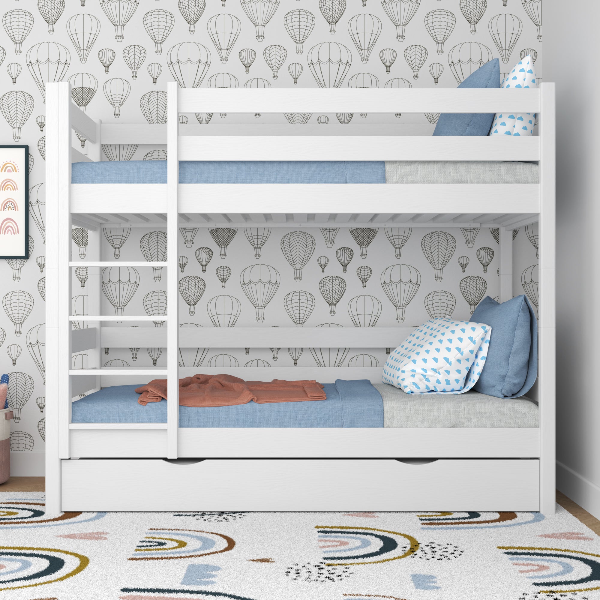 Letto a castello bianco con cassetto per materasso – sponda, in legno, Nizio Home
