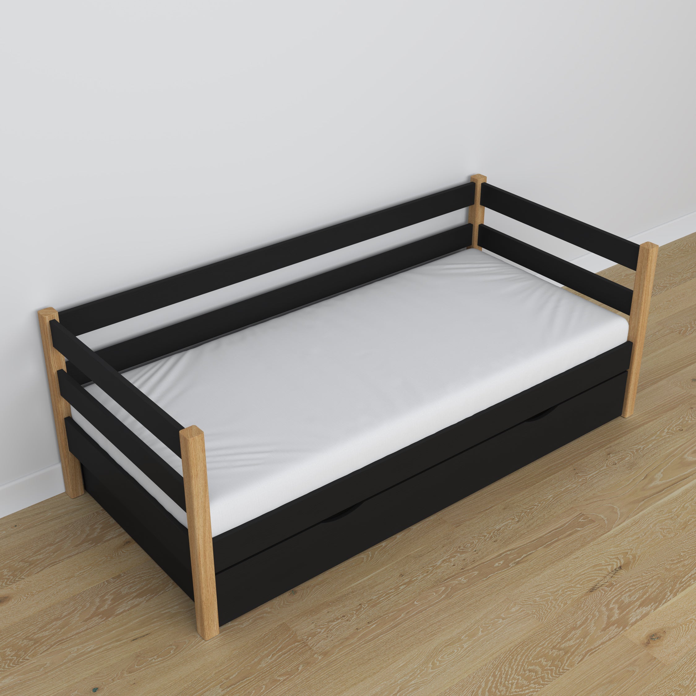 Sofa bed black-oak – wooden details and joints, Nizio Home