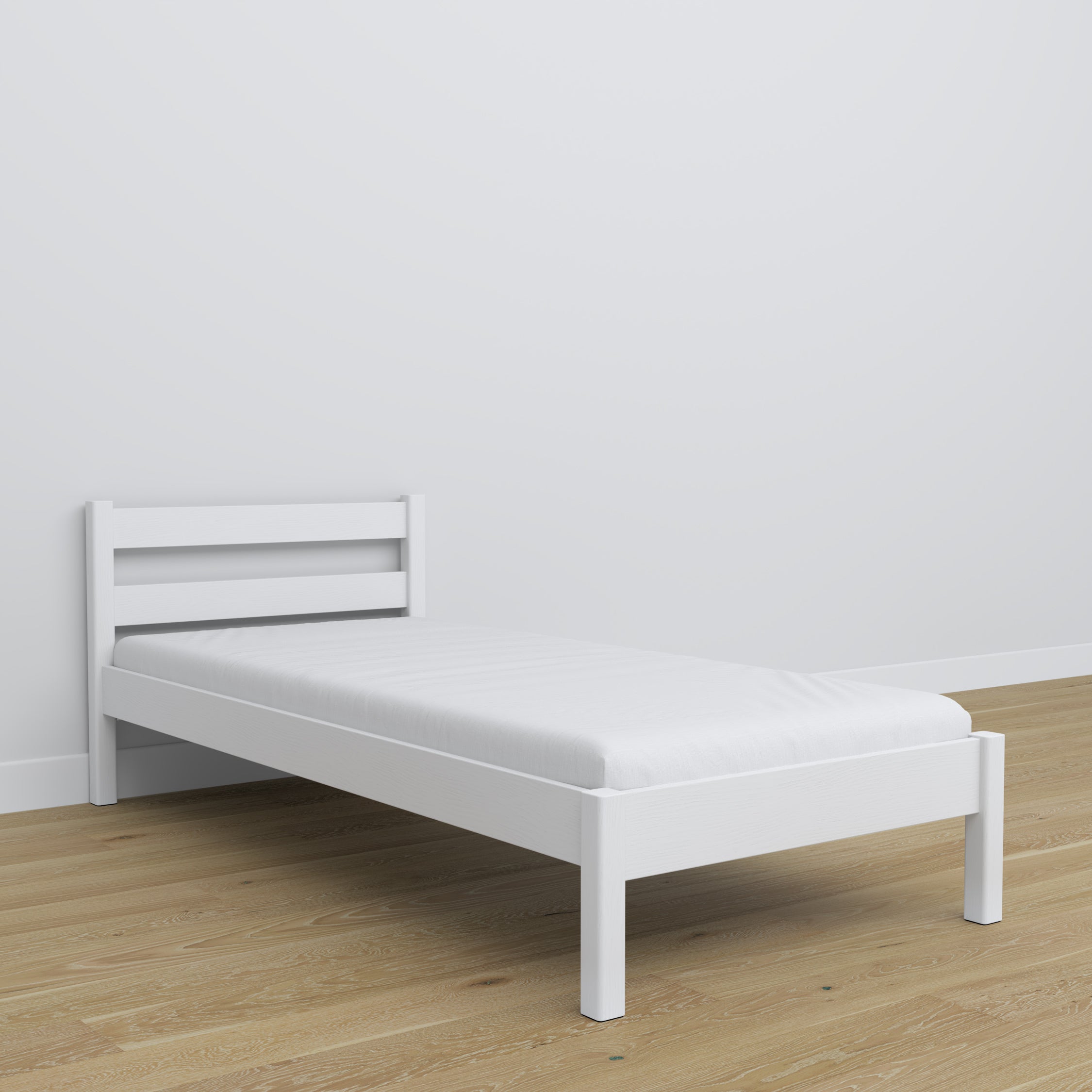 Einzelbett aus Holz weiß – Details der Verbindungen und des Holzes, Nizio Home