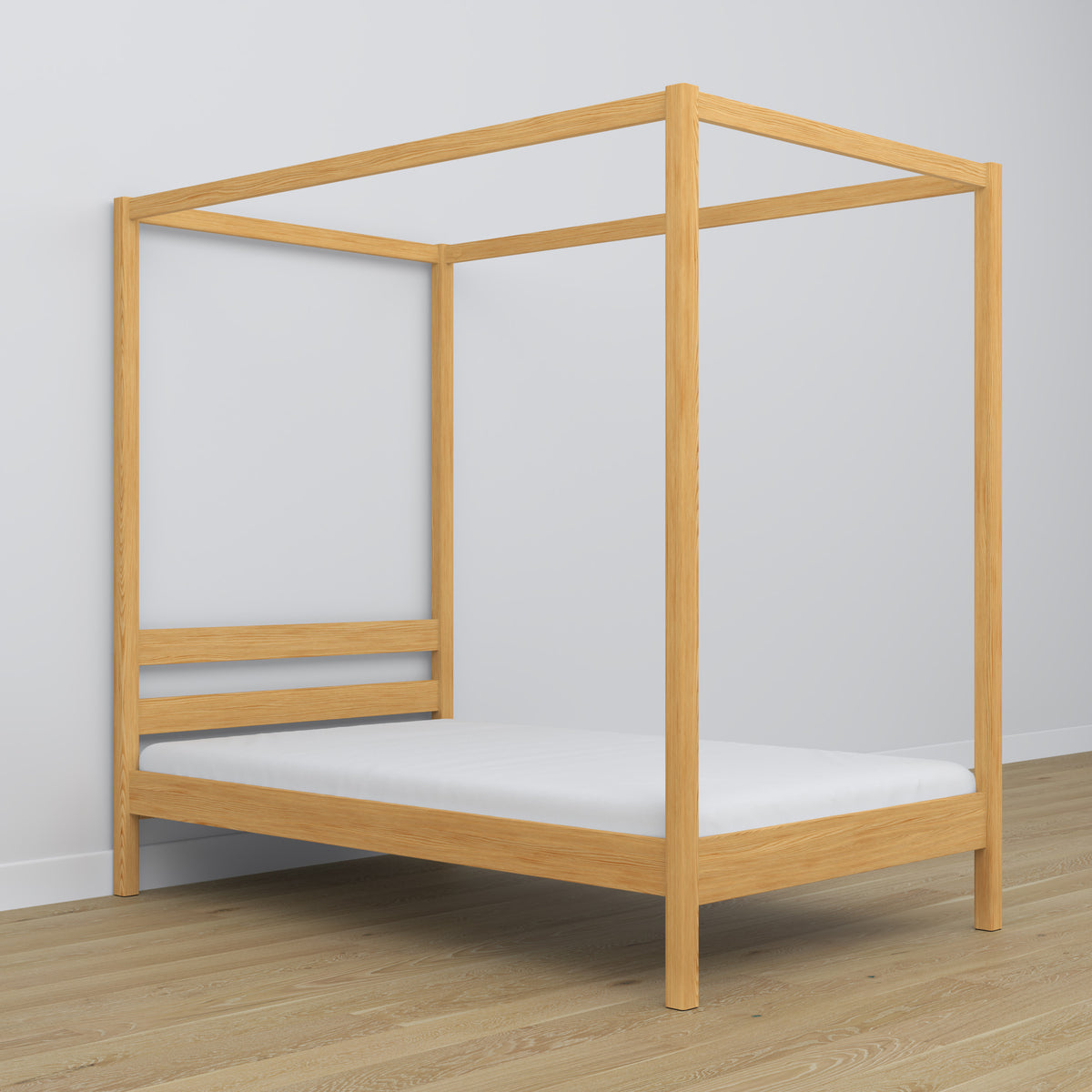 Bett Kiefer natur mit Baldachin – dekorativer Rahmen aus Holz, kindersicher