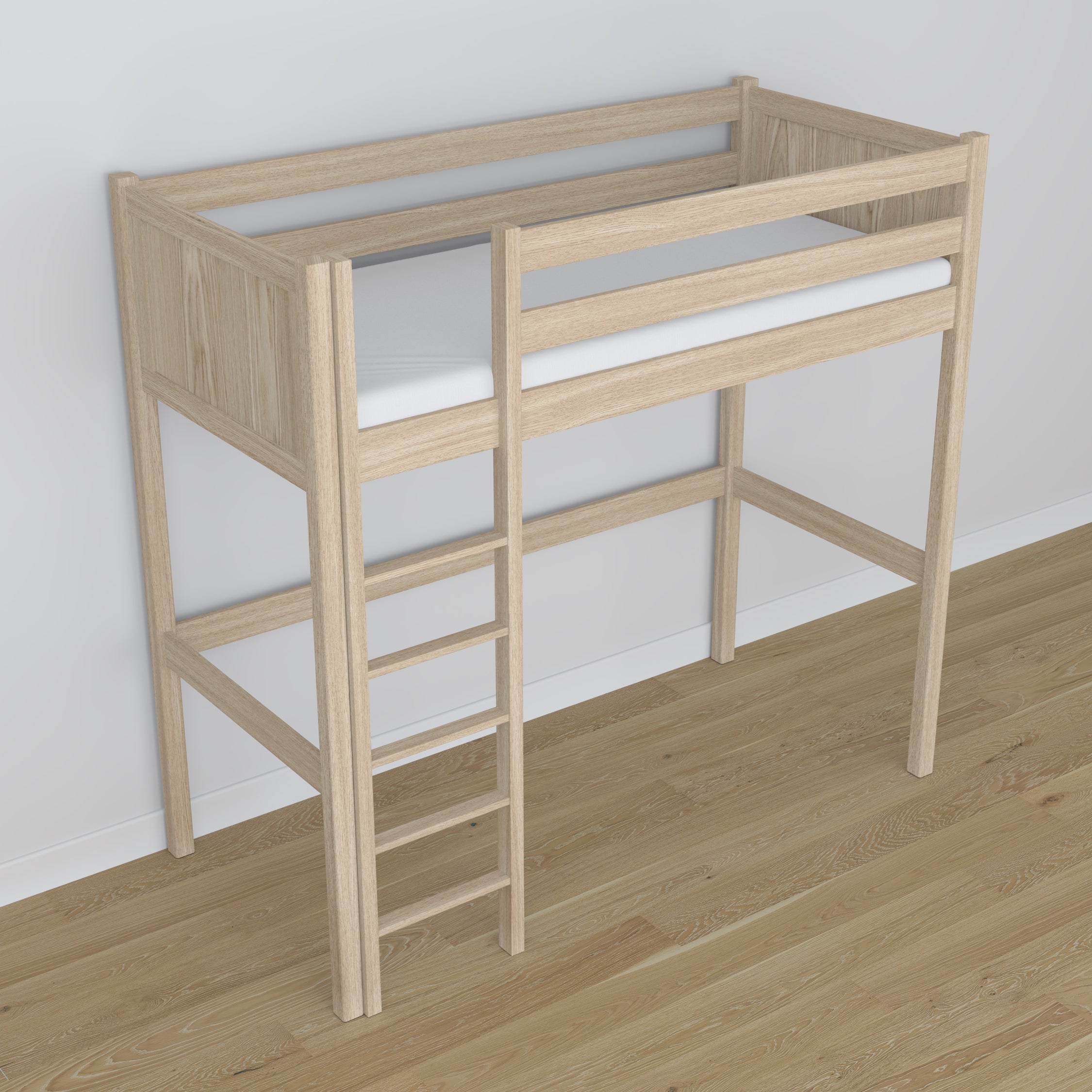 Loft bed bleached oak oak – top view of the sleeping area